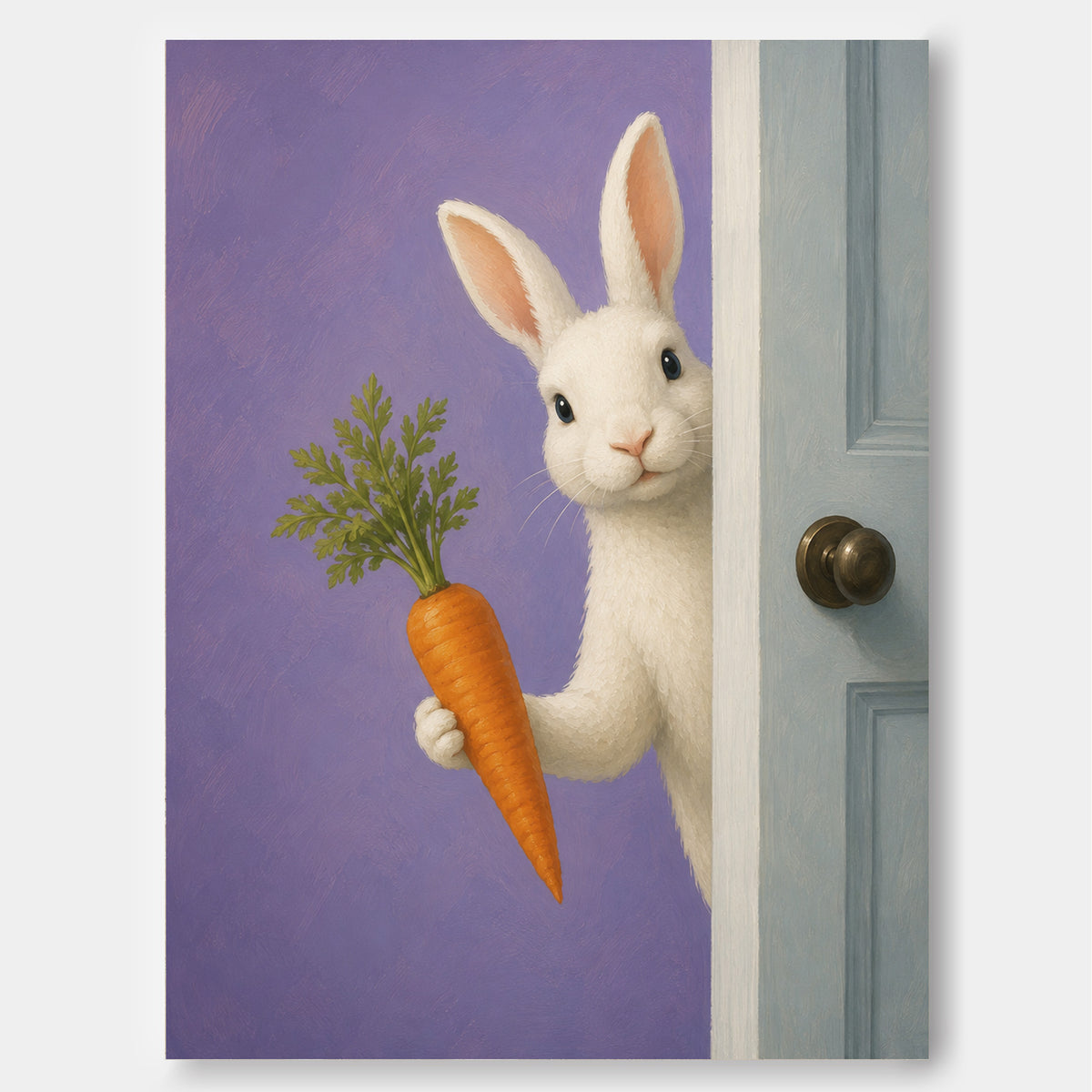 Hand-Painted Rabbit With Carrot Canvas Art For Kids Room