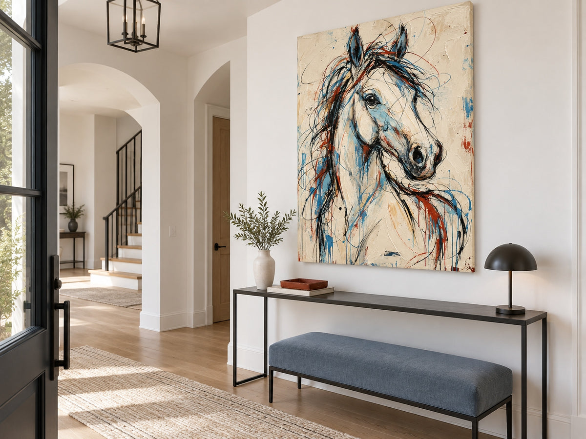Handmade Impasto Animal Art Expressive Abstract Horse Canvas For Modern Interior Design