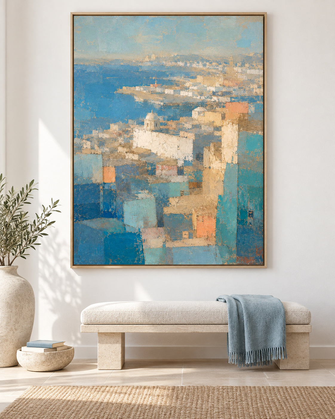 Modern Textured Canvas Art With Mediterranean Coastal Aesthetic