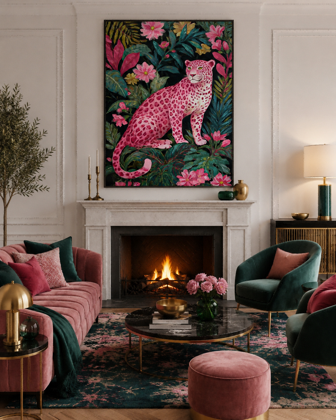Bold Pop Surrealist Animal Art With Floral Jungle Background For Bedroom
