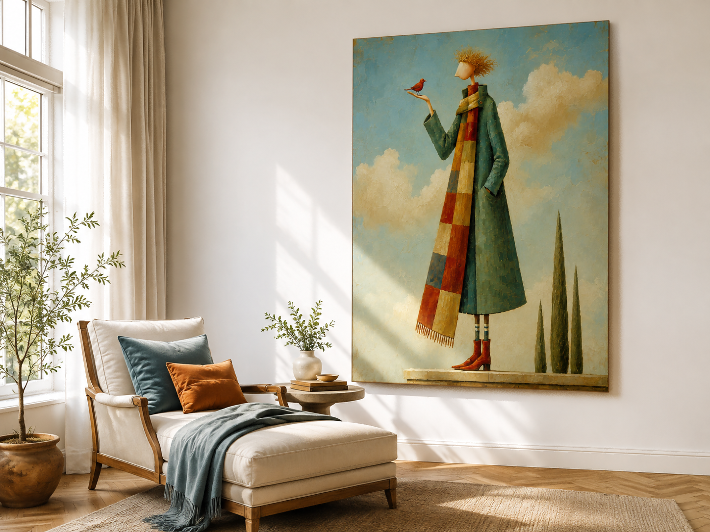 Whimsical Art Deco Painting With Textured Brushwork And Dreamy Sky Atmosphere