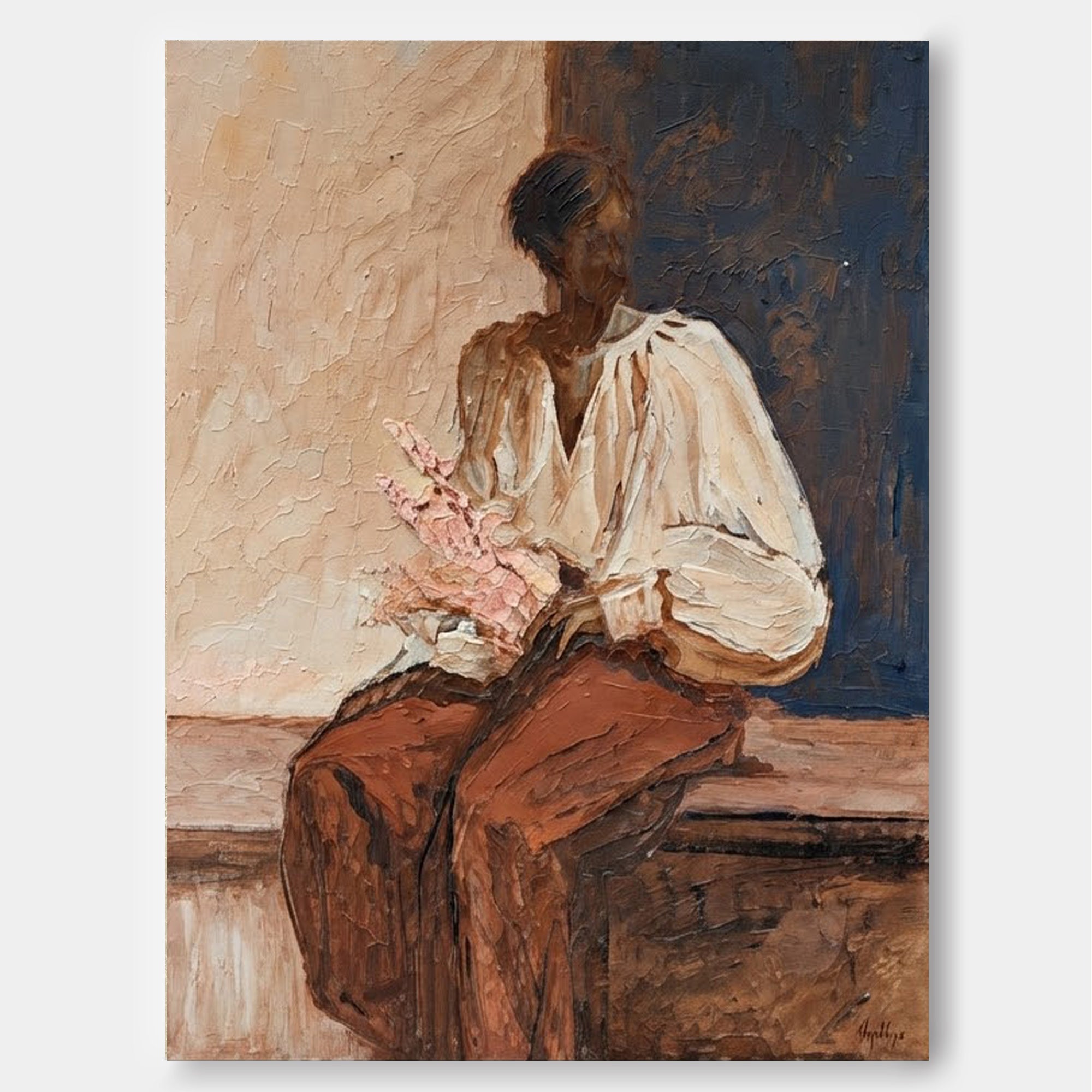 Expressive Figure Painting Capturing Solitude And Reflection For Wall Art