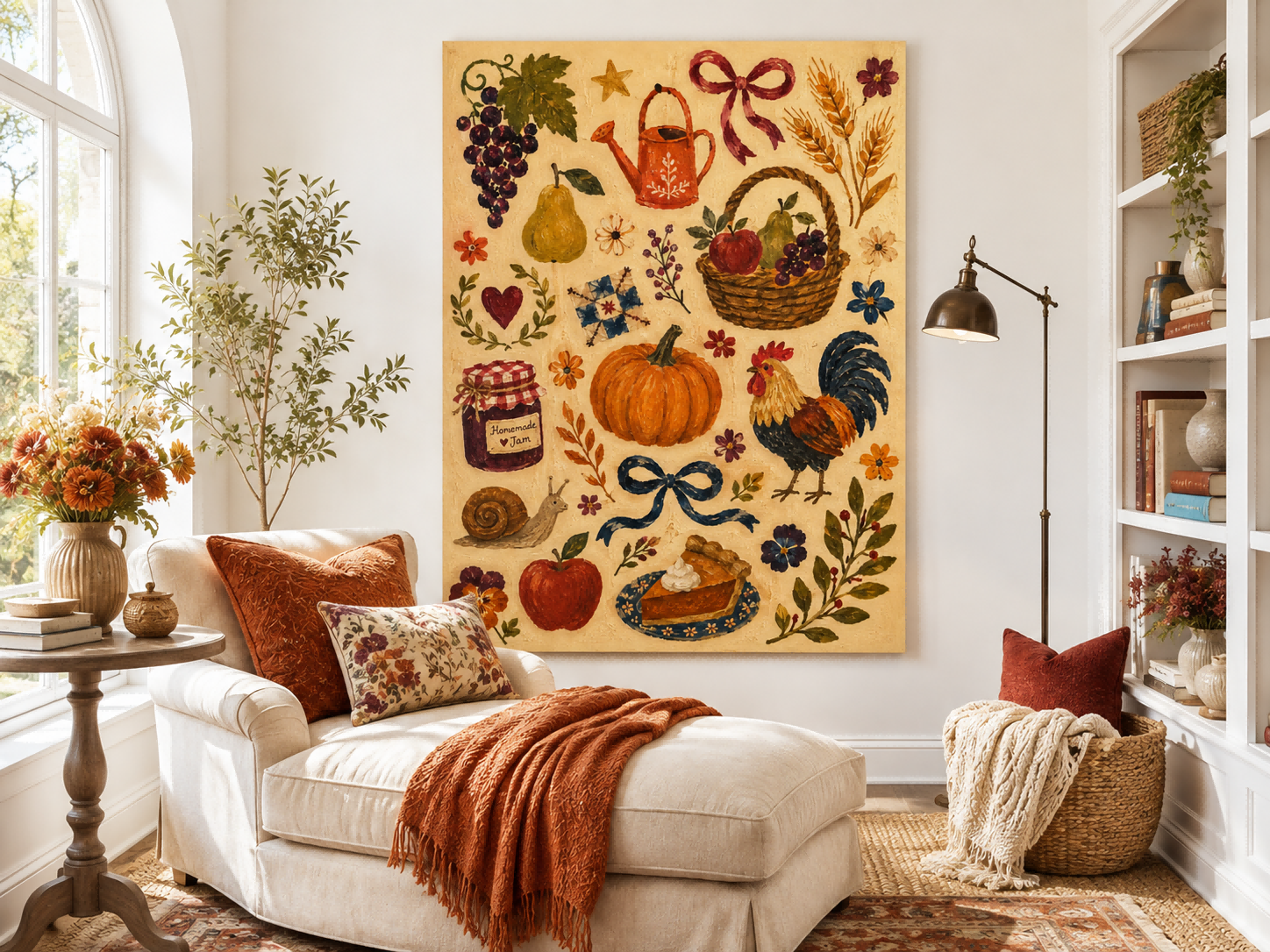 American Country Style Wall Art Vintage Collage Of Fruits And Flowers On Canvas