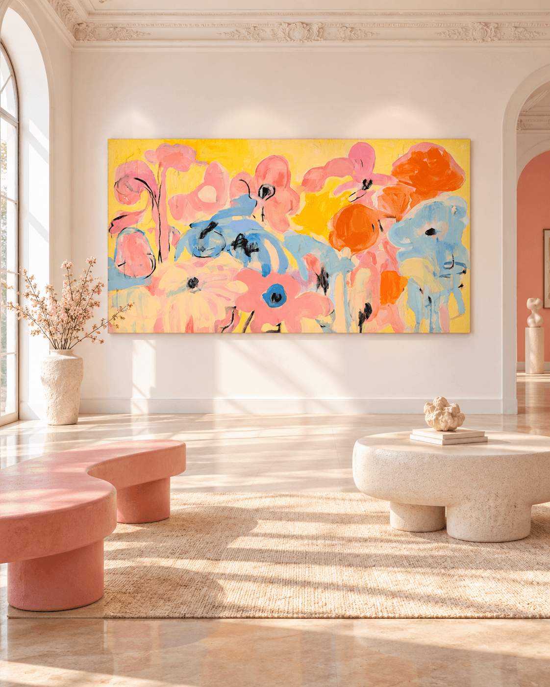 Scandinavian Style Abstract Flower Art With Macaron Color Palette