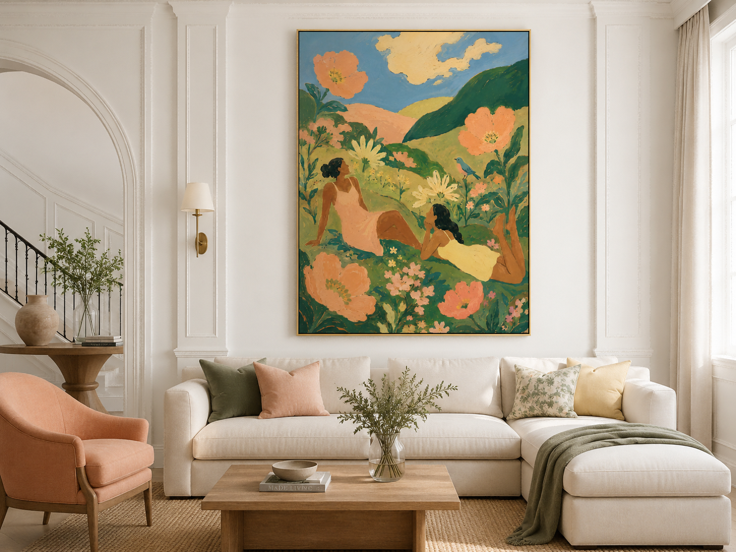 Women In Giant Flower Field Hand-Painted Canvas Art