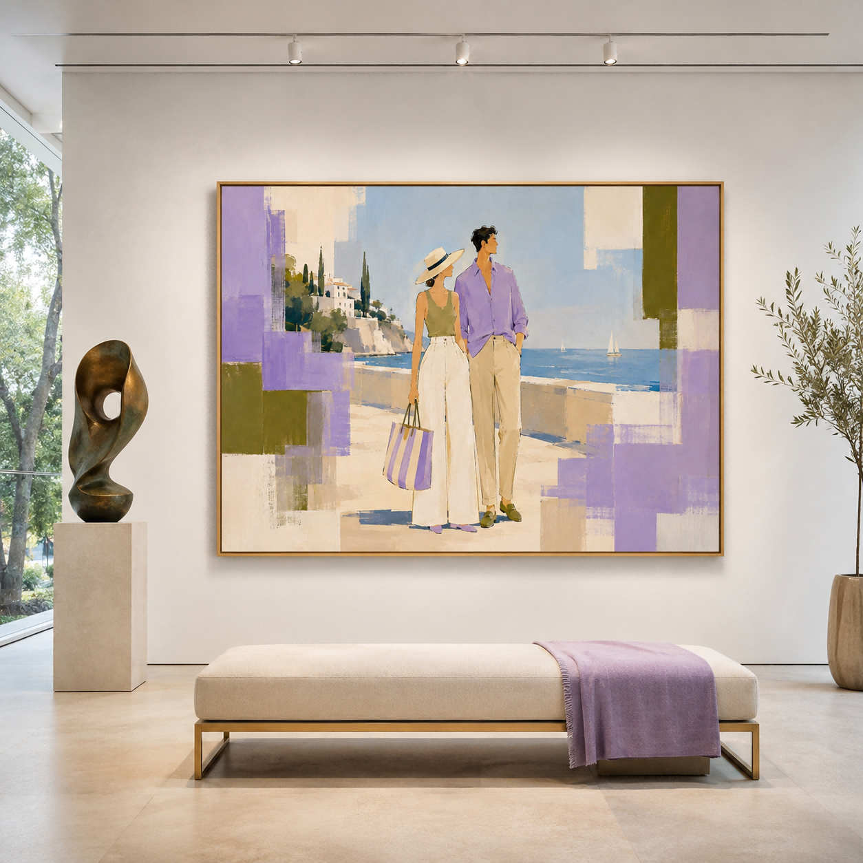 Chic Fashion Illustration Oil Painting Modern Abstract Mediterranean Couple Artwork For Living Room Wall Decor