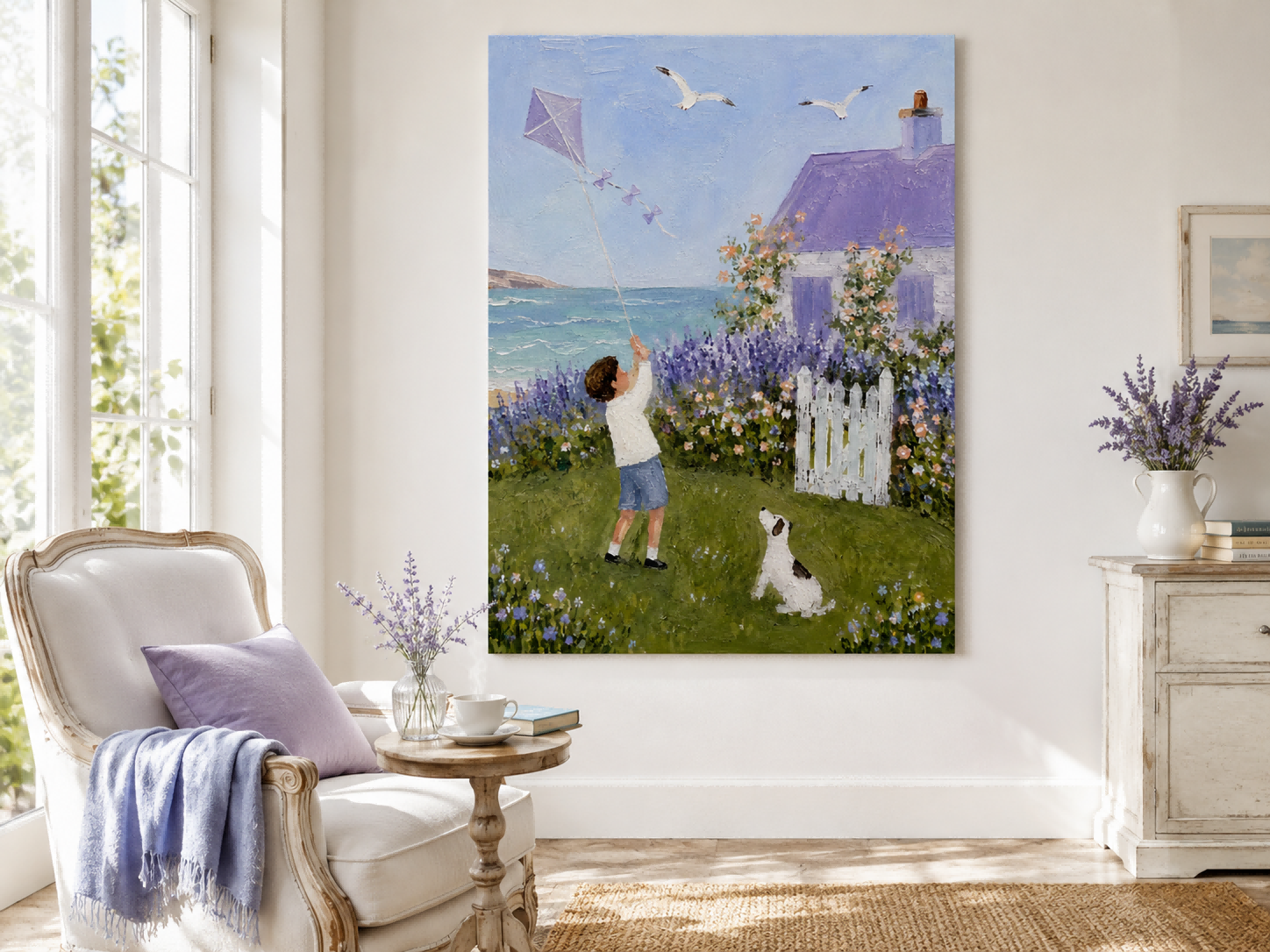 Impressionist Seaside Scene With Lavender House And Ocean View Canvas
