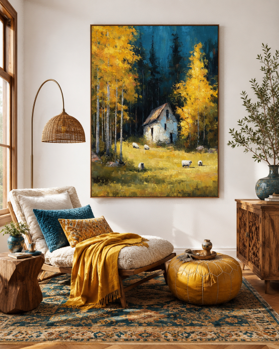 Impressionist Farmhouse Art With Rich Texture And Warm Colors For Wall Decoration