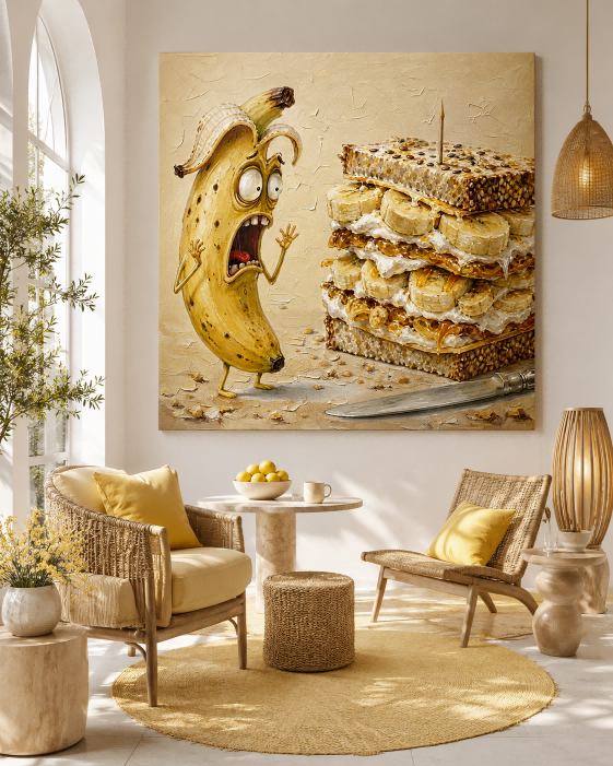 Cute Pop Surrealism Oil Painting Of Funny Banana And Sandwich For Home