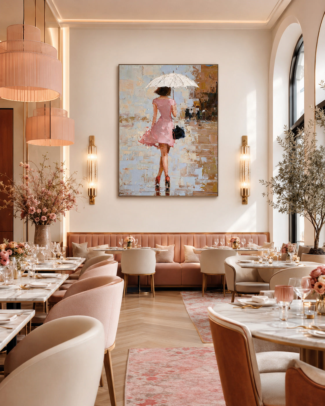 Elegant Woman Silhouette Wall Art Abstract City Background Home Decor