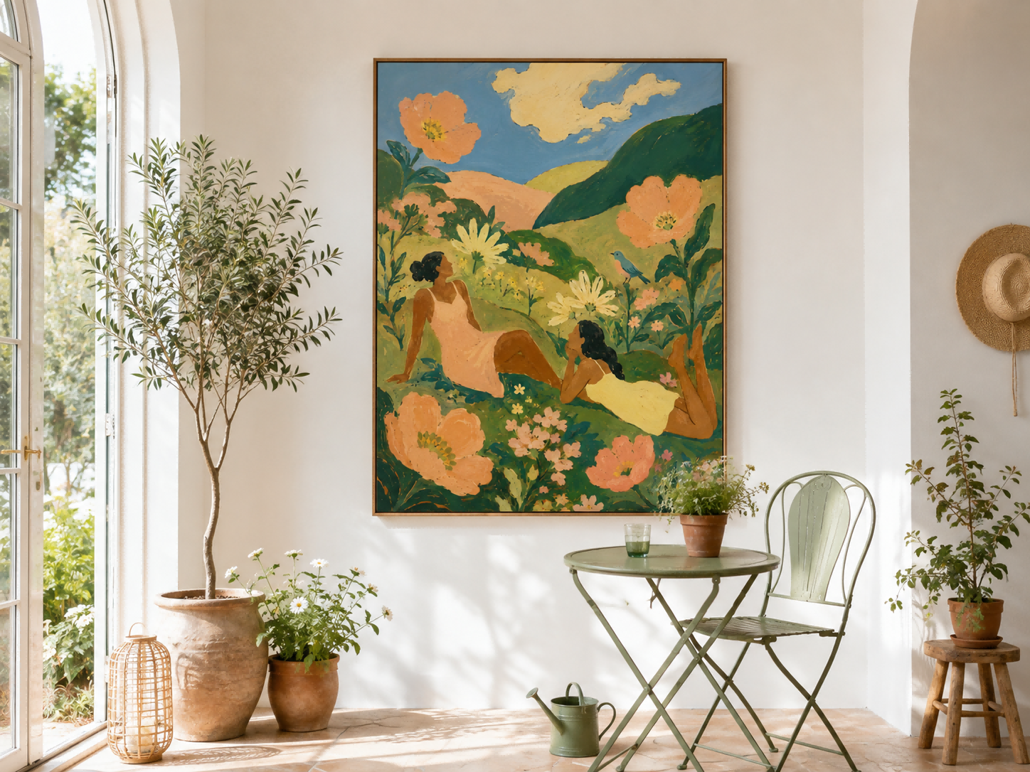 Women In Giant Flower Field Hand-Painted Canvas Art