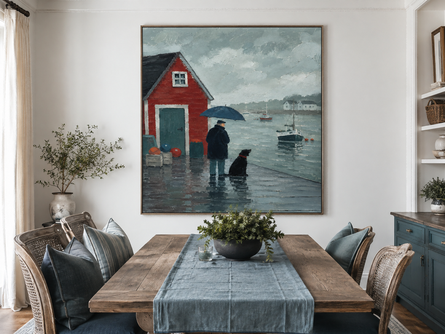 Textured Impressionist Seascape With Red Cabin And Boat Original Canvas