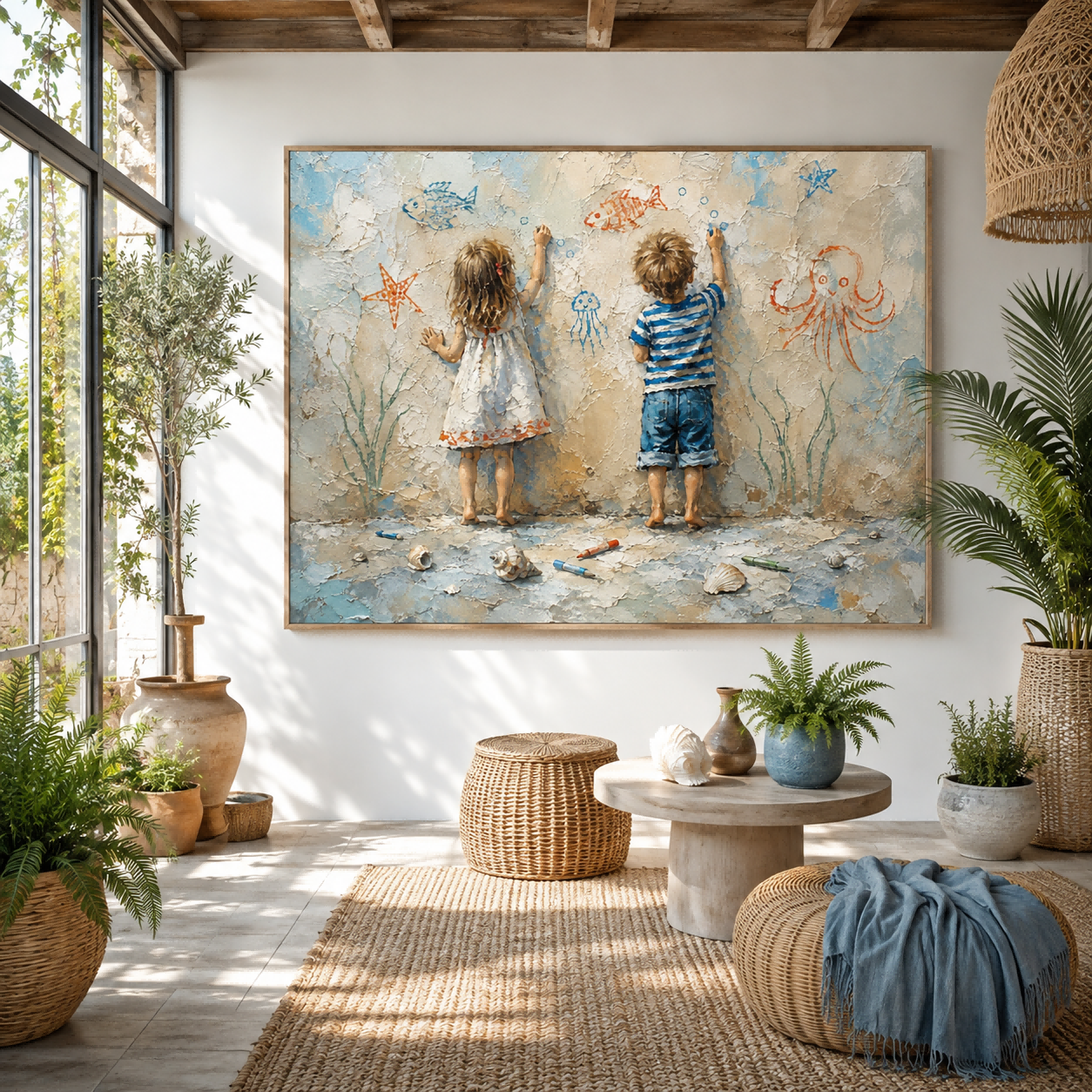 Heartwarming Children Back View Artwork Capturing Pure Joy And Imagination