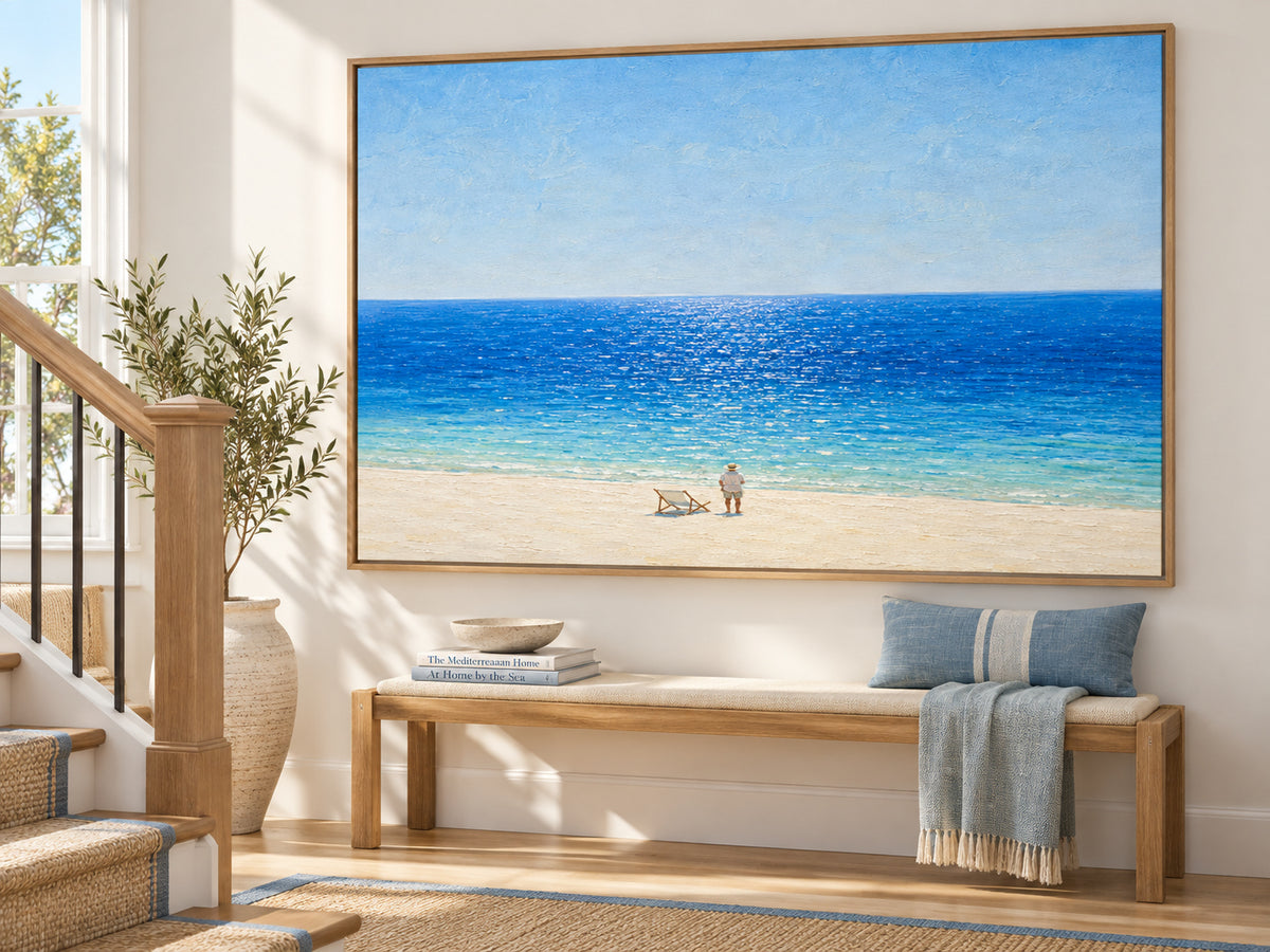 Impressionist Textured Canvas Painting Serene Ocean View In Modern Style