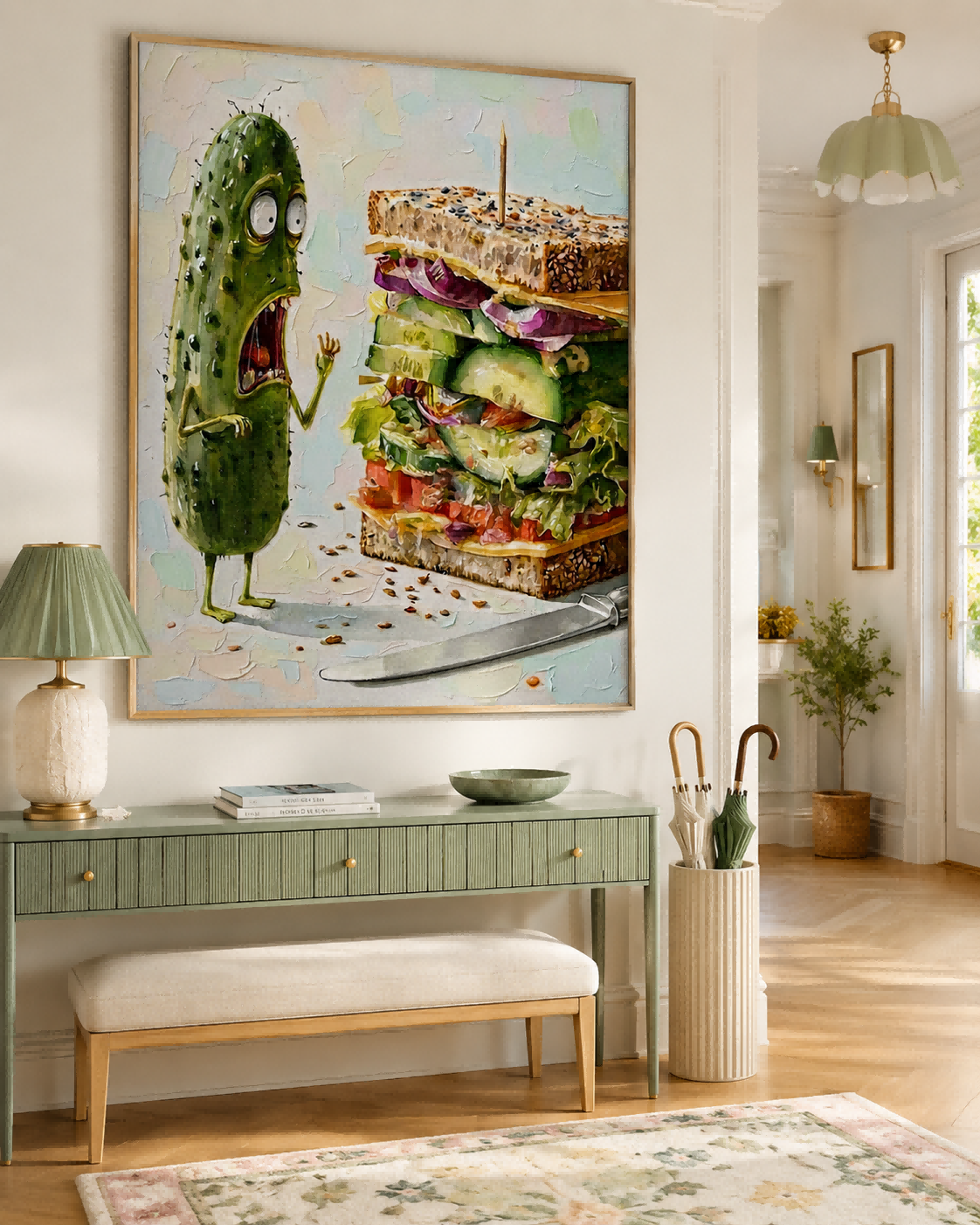 Funny Anthropomorphic Cucumber Art Painting Cute Character Painting For Playful Home Office Decoration