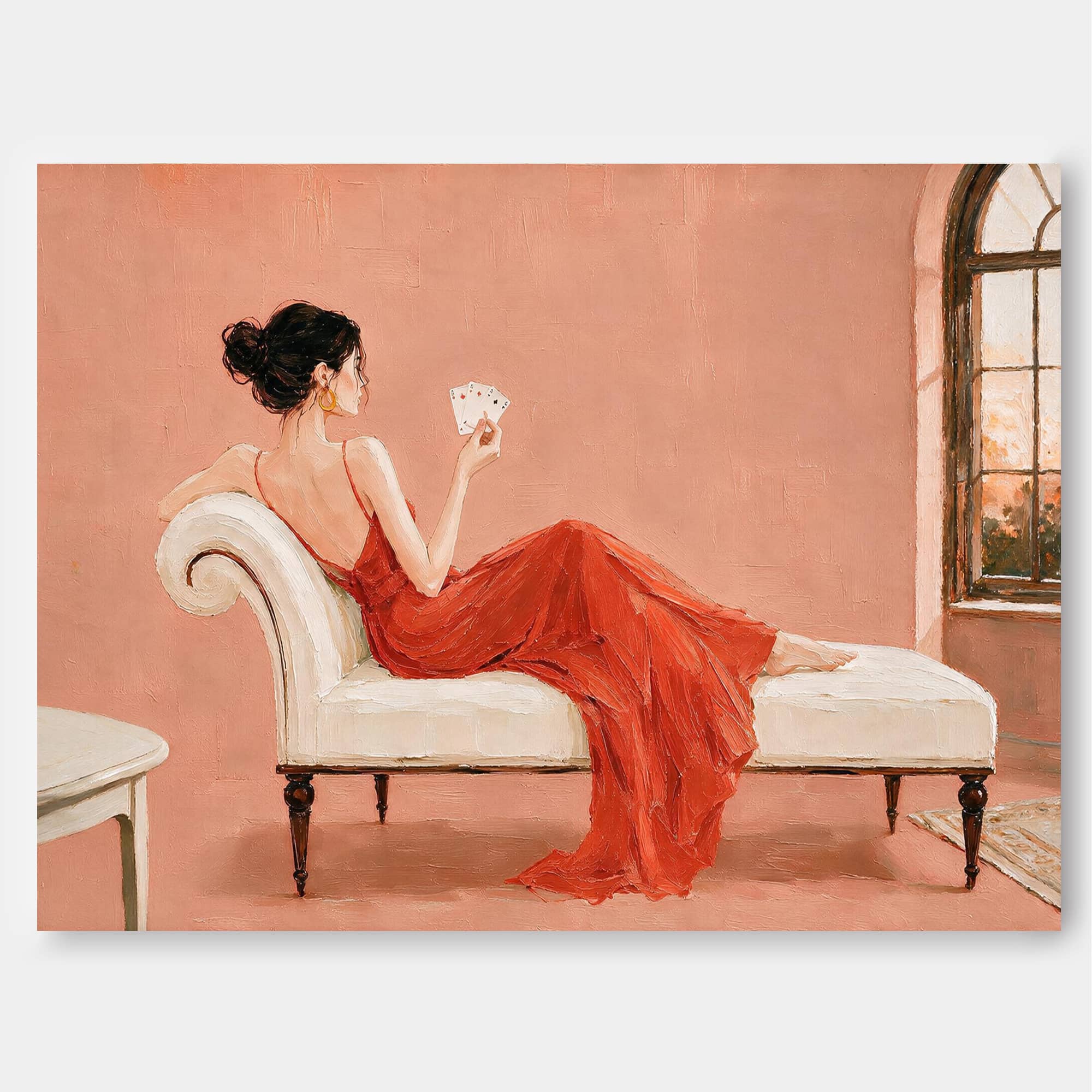Elegant Woman In Red Dress Oil Painting For Bedroom Wall Art Decor