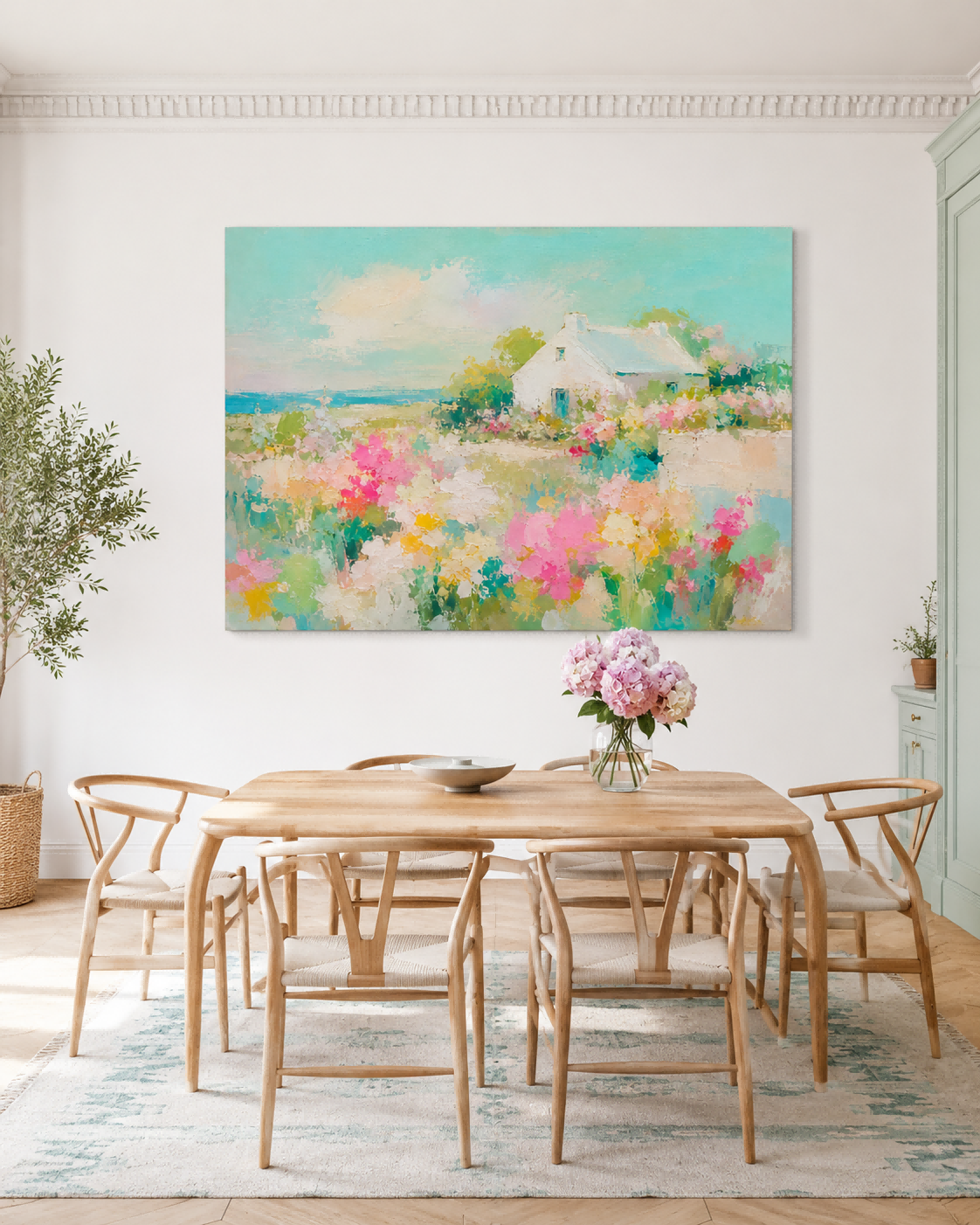 Modern Abstract Impasto Painting Of A Pastoral Seaside Scene