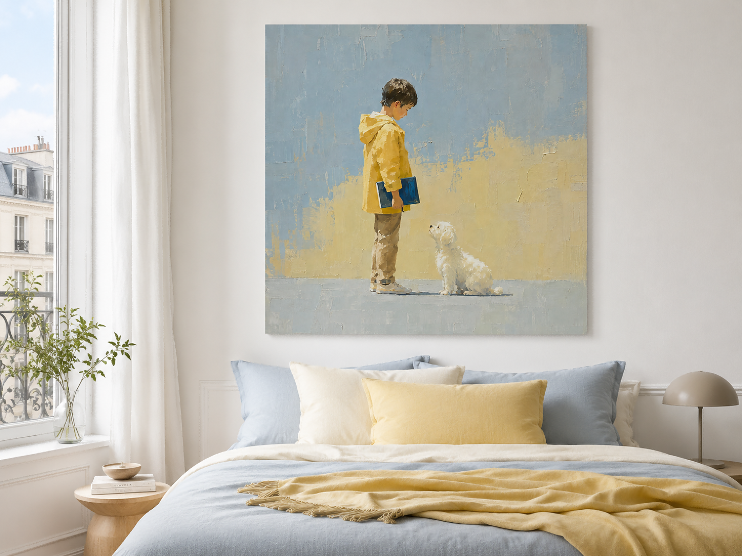 Realistic Modern Figurative Oil Painting Of Child And Animal With Textured Brushwork Original