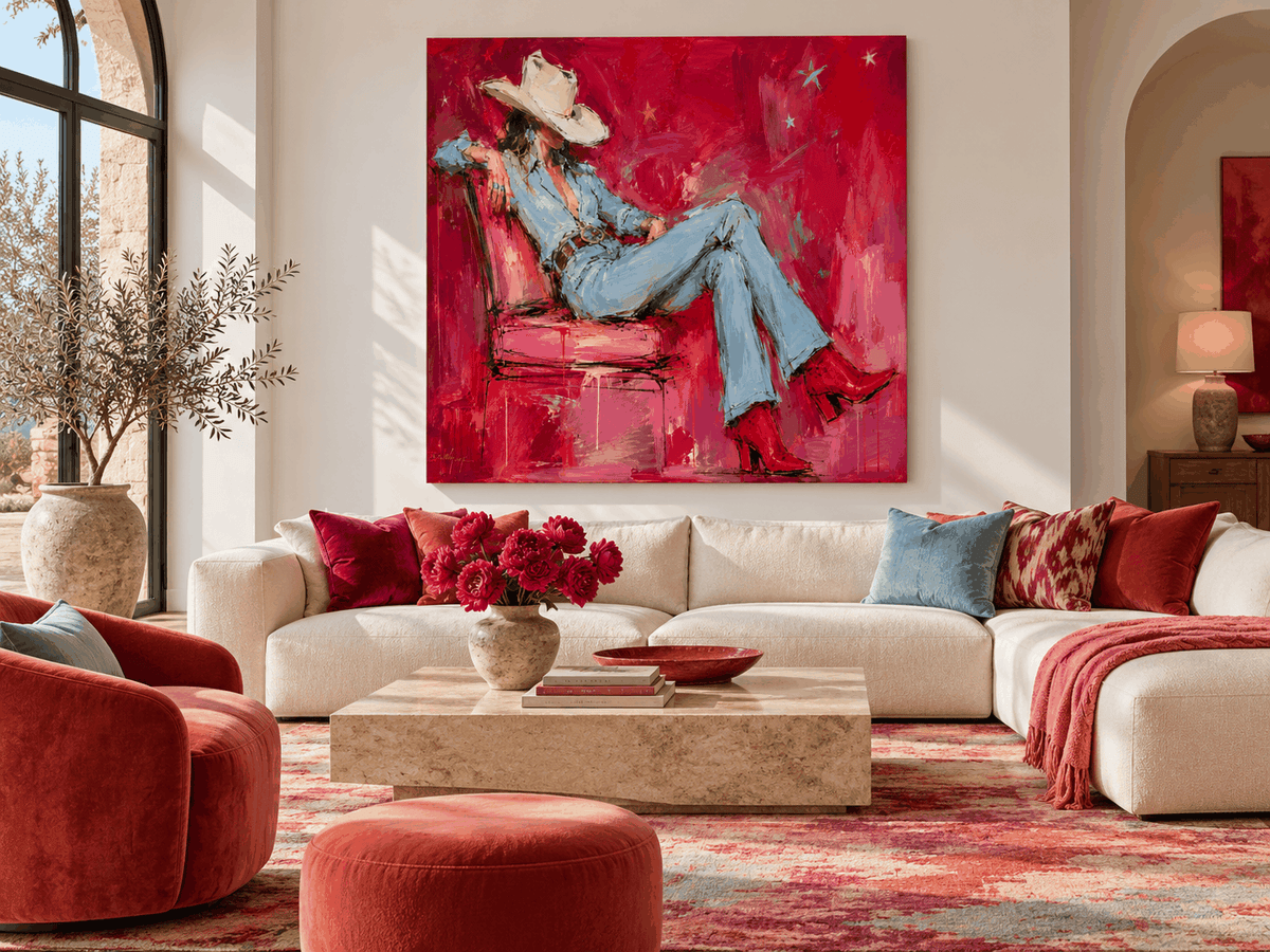 Modern Graffiti Style Original Canvas Painting With Vintage Western Theme And Texture
