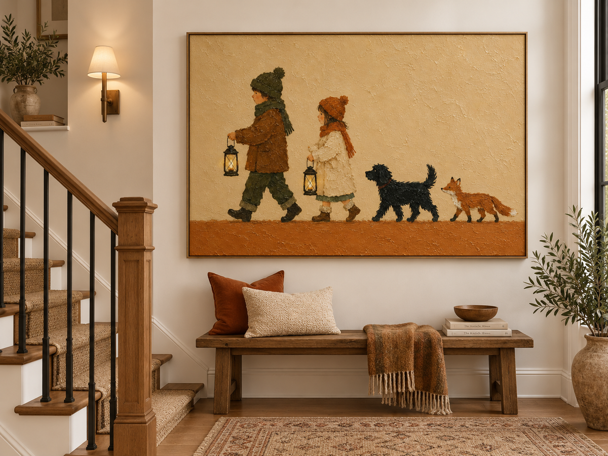 Warm Cozy Wall Art For Living Room Kids Bedroom Original Painting With Pets