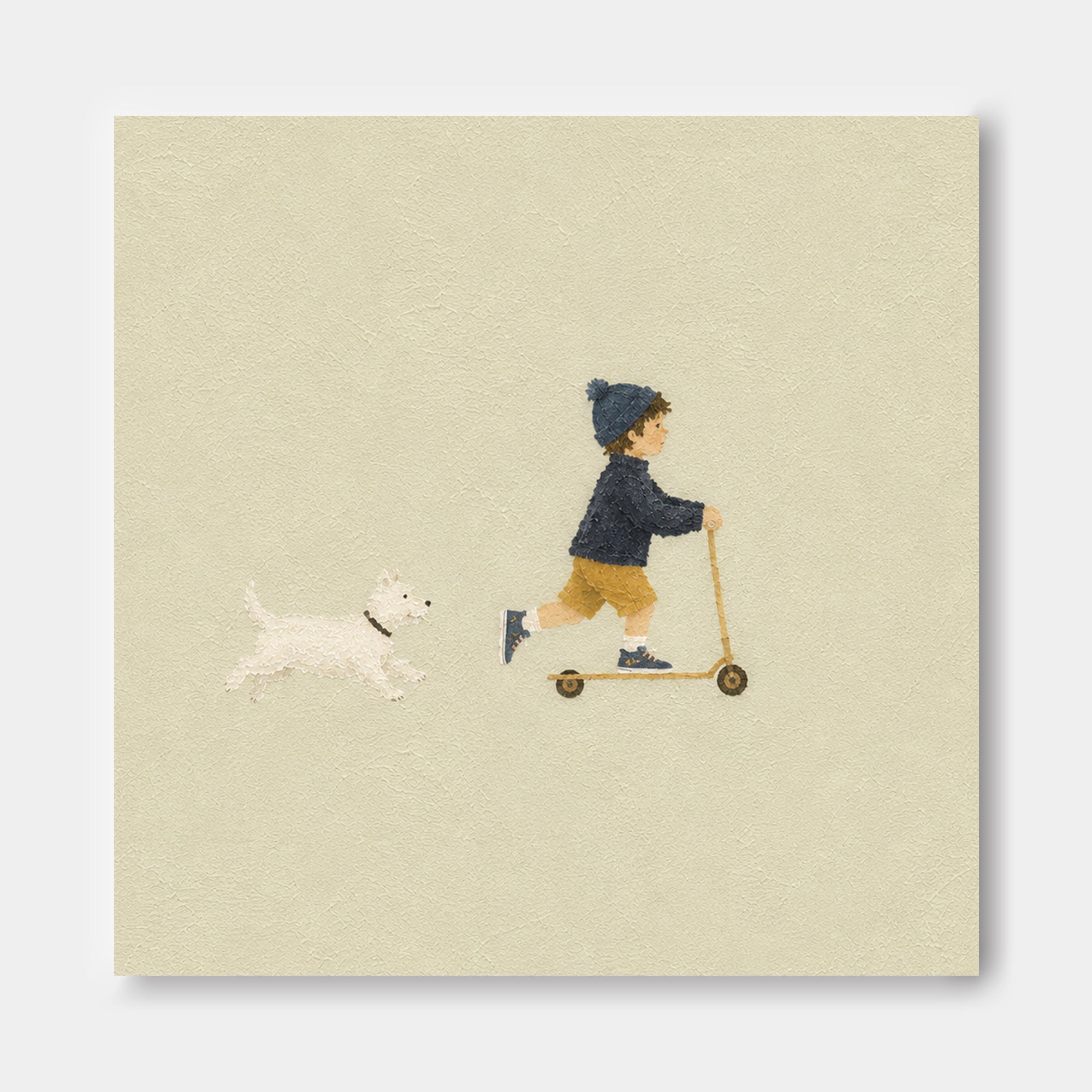 Modern Naive Art Canvas Painting Abstract Boy And Dog Story