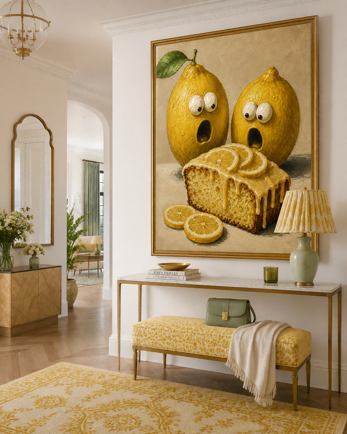 Unique Surreal Lemon Painting Original Food Art Gift Square Canvas Print For Housewarming Present