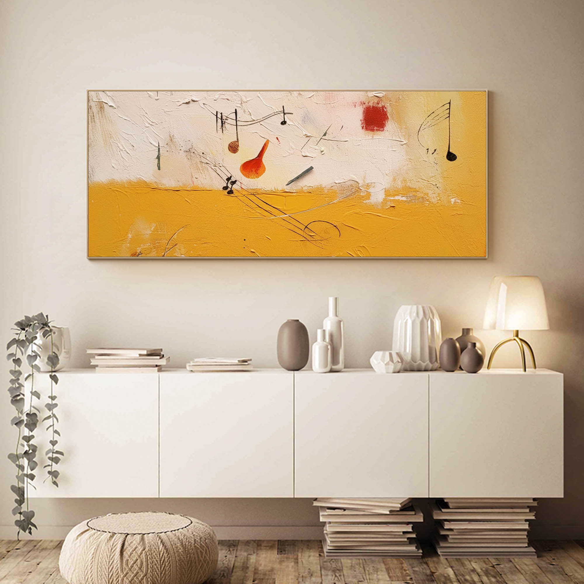 Original Textured Oil Painting On Canvas Vibrant Yellow Acrylic Painting Large Modern Abstract Note Living Room Wall Art