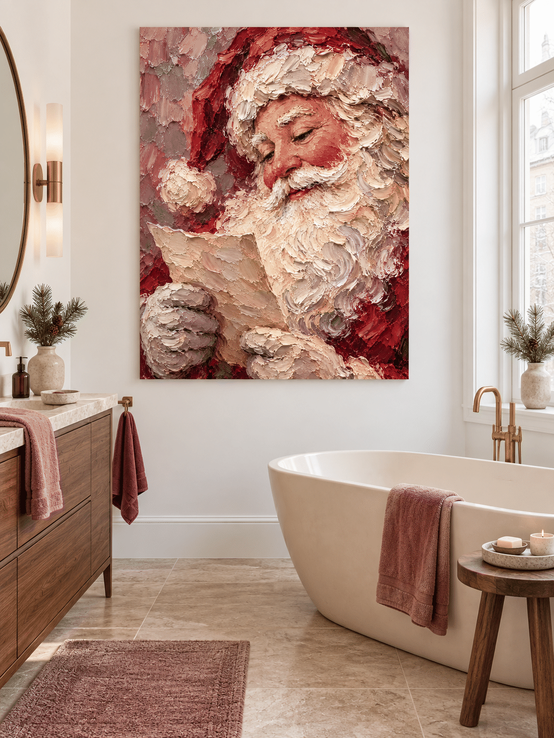 Vintage Textured Santa Art Modern Handmade Holiday Wall Piece Original