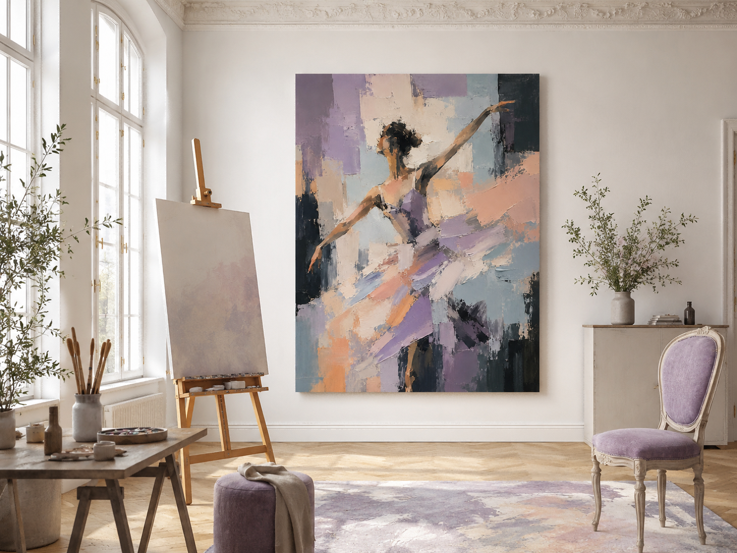 Handmade Textured Oil Painting Of Ballerina With Expressive Brushstrokes And Modern Appeal