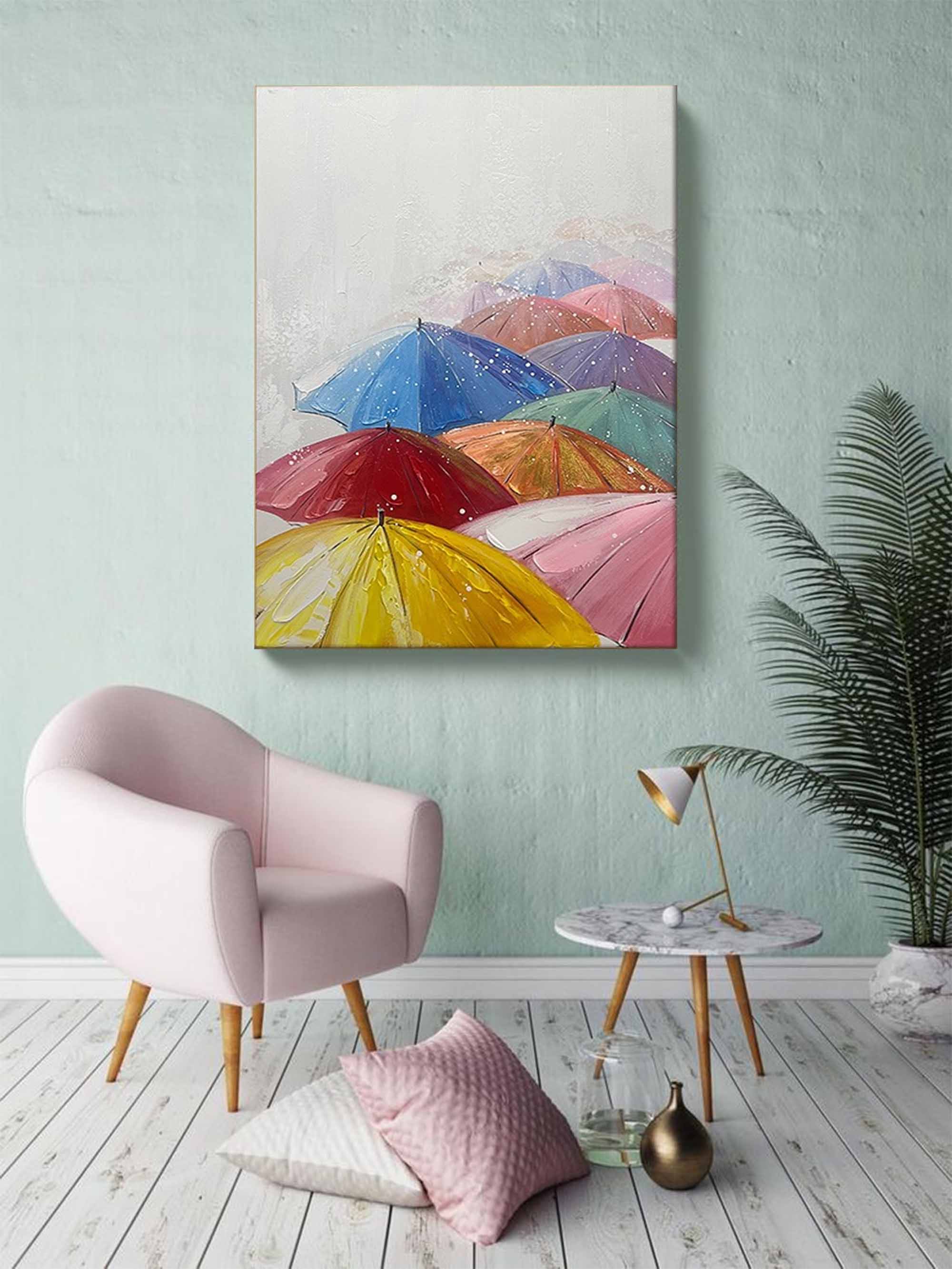 Modern Original Umbrella Wall Paintings Canvas Abstract Landscape Oil Painting Hand Painted For Living Room