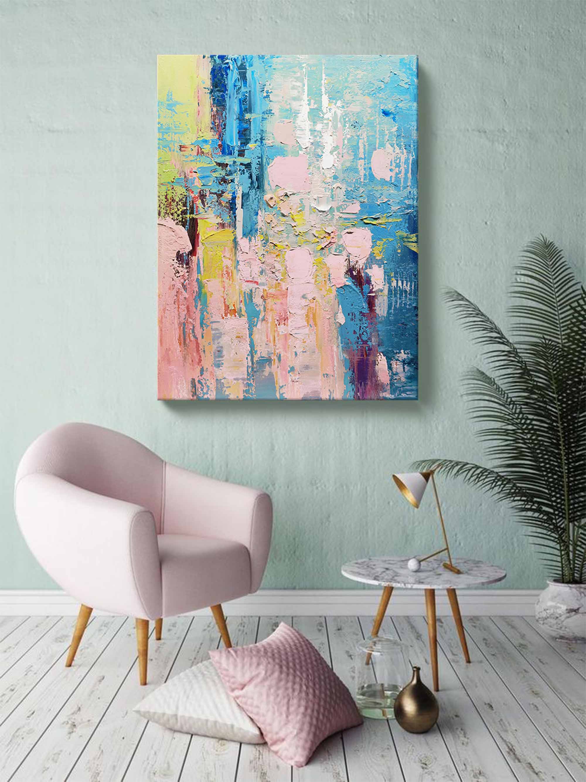 Large Abstract Painting Colorful Painting On Canvas Original Pink Painting Blue Painting Bright Wall Art Modern Wall Island Decor Ideas