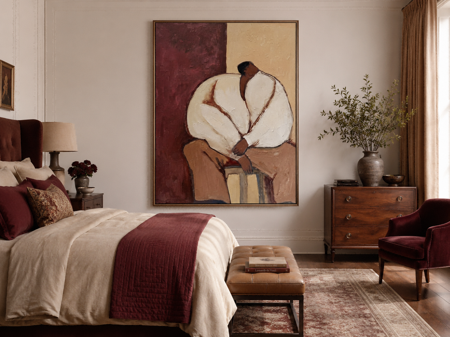 Minimalist People Painting With Vintage Style For Modern Living Room Decor