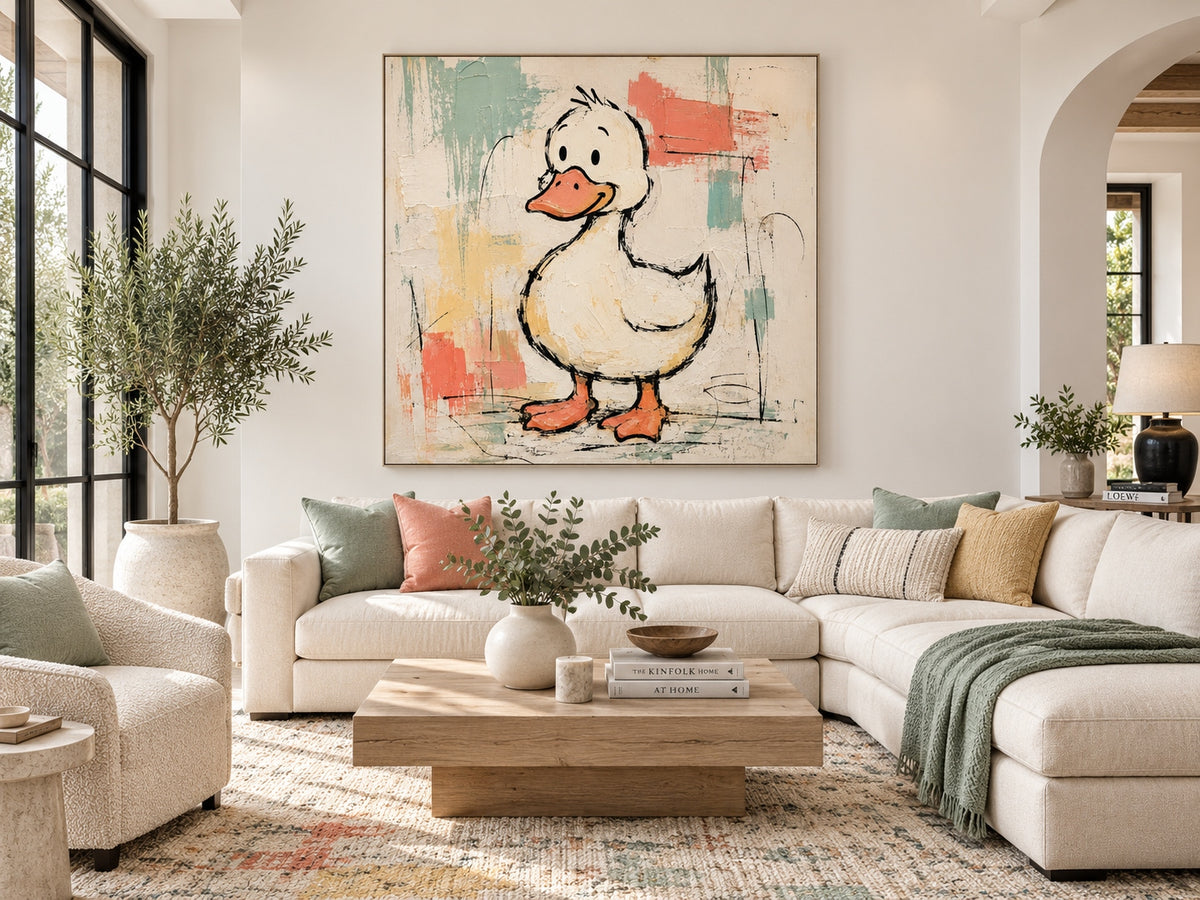 Abstract Graffiti Duck Painting Textured Modern Art For Playful Interiors