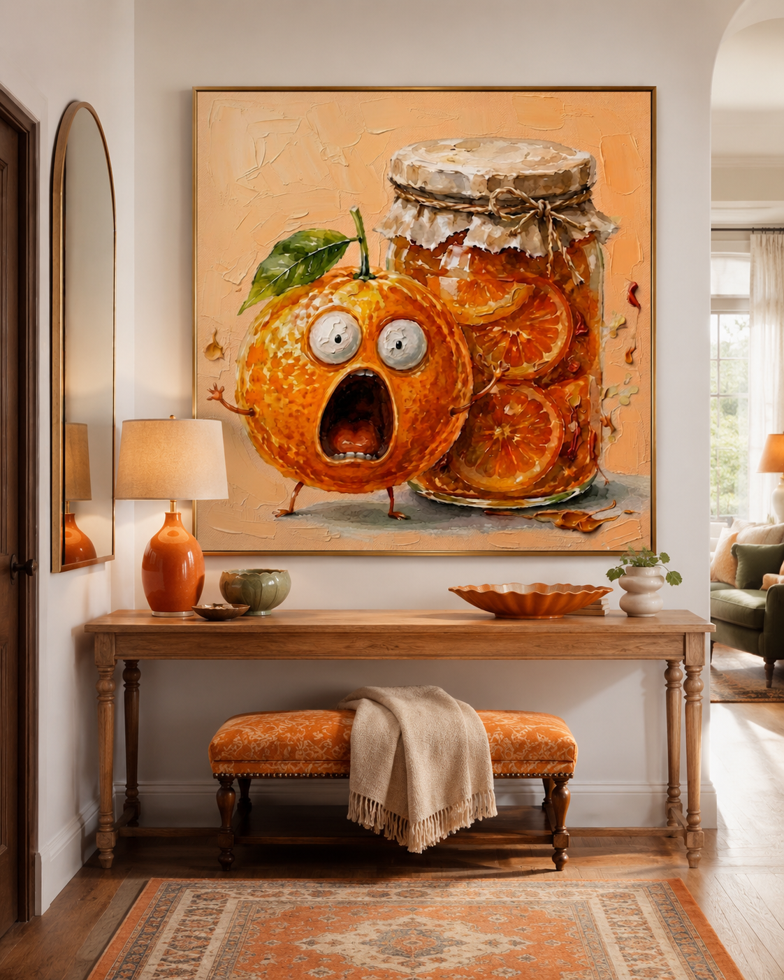Funny Abstract Painting Of Anthropomorphic Fruit For Playful Home Decor