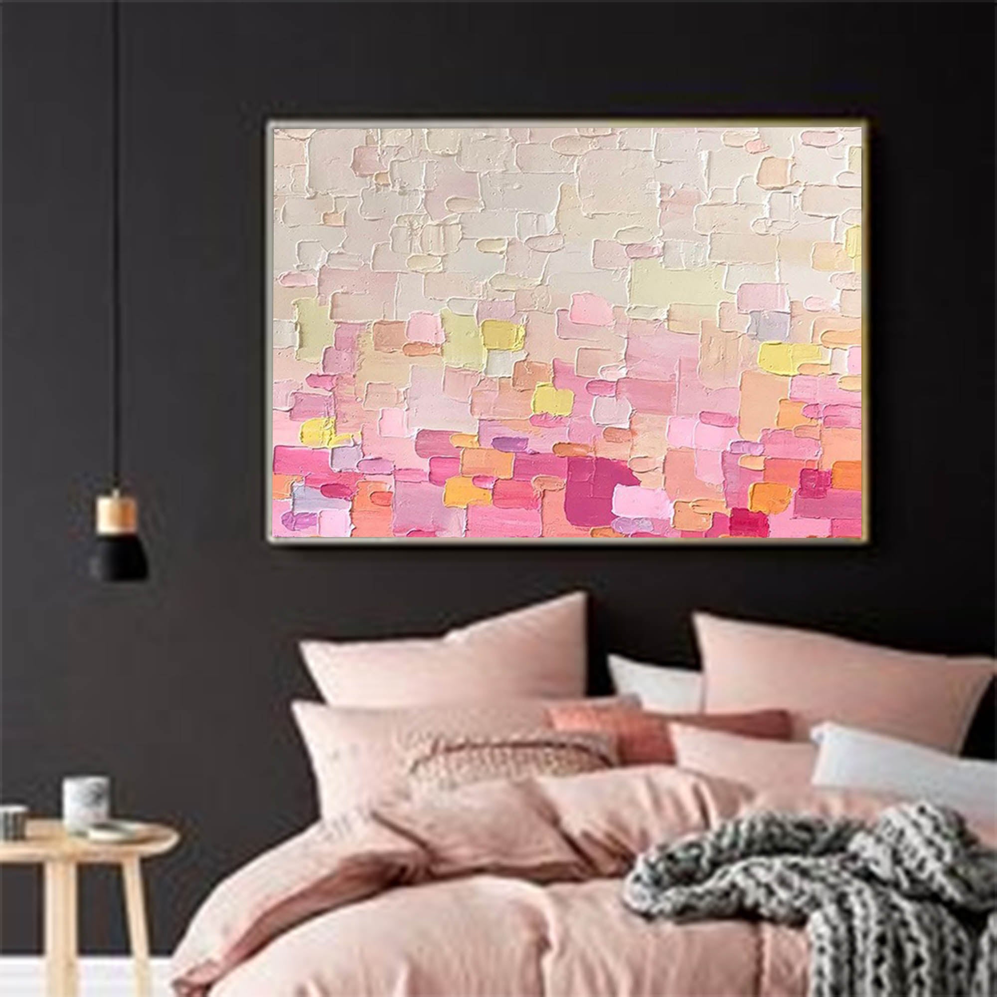 Textured Wall Art Pink Painting on Canvas Original Abstract Painting Large Colorful Wall Art Modern Boho Minimalist Decor