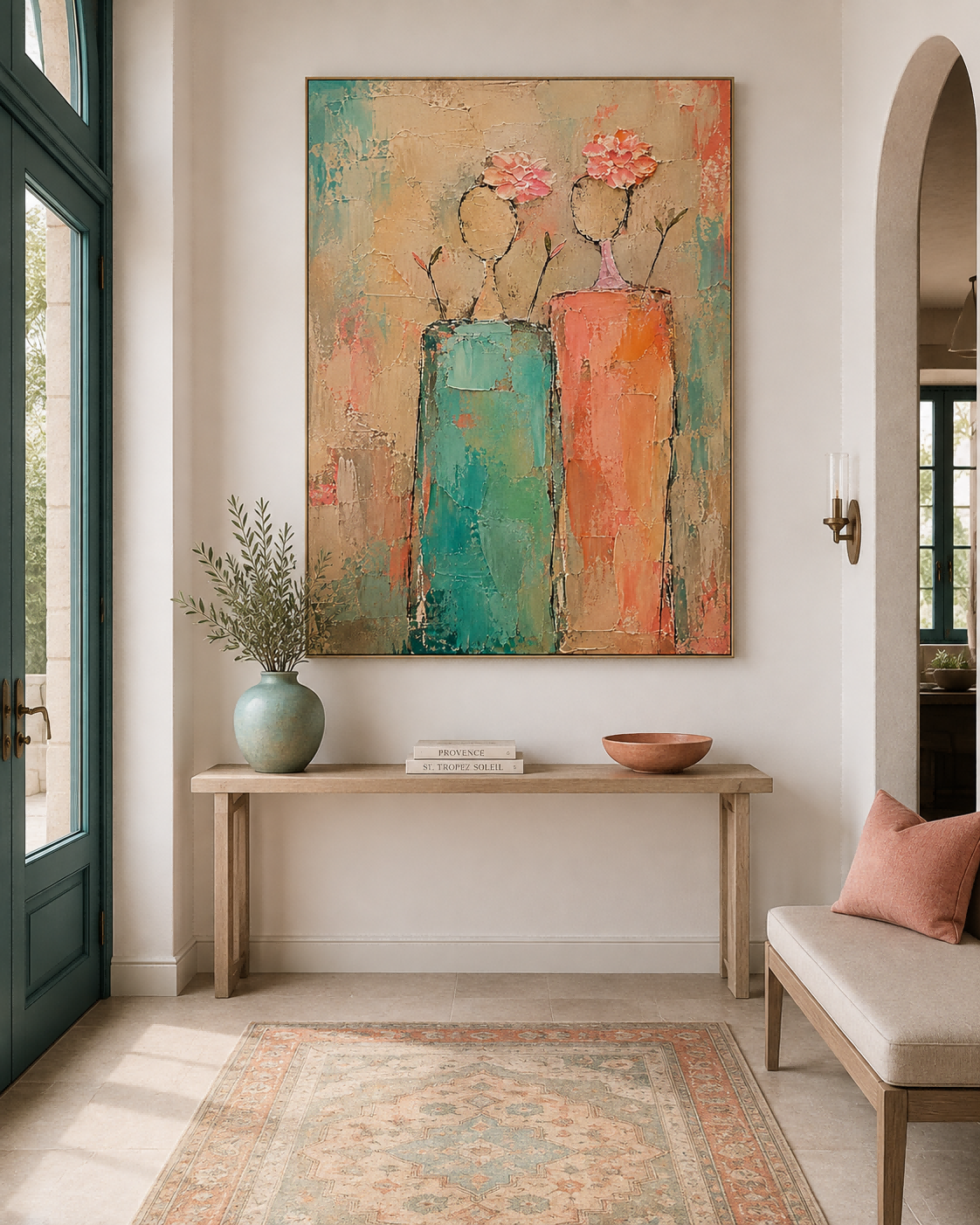 Abstract Floral Women Canvas Painting Hand-Painted Modern Art With Impasto Texture Modern Impasto Oil Painting Abstract Ladies With Flowers For Contemporary Home Decor