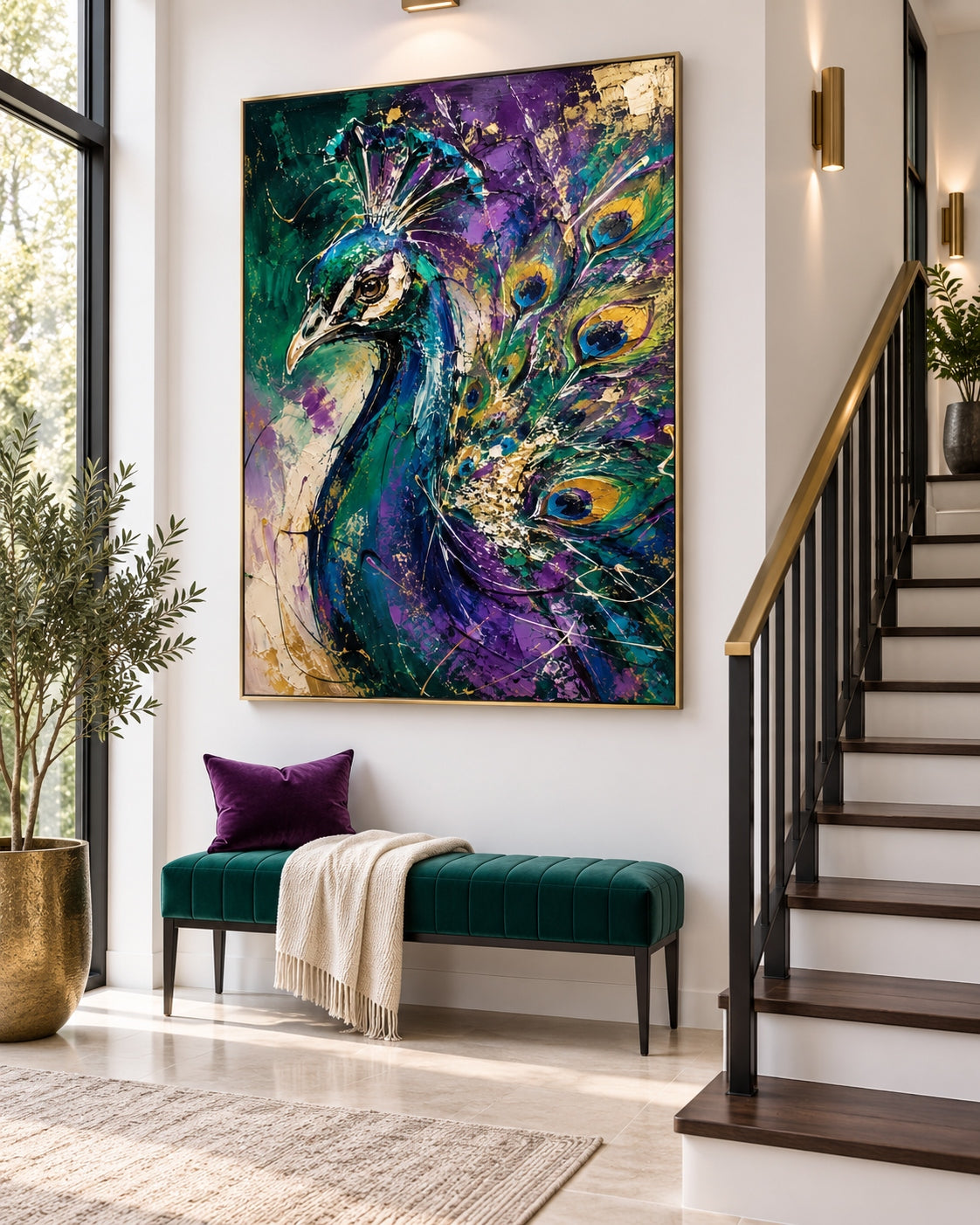 Luxury Peacock Wall Art For Living Room Entryway Modern Gold Accent Decor