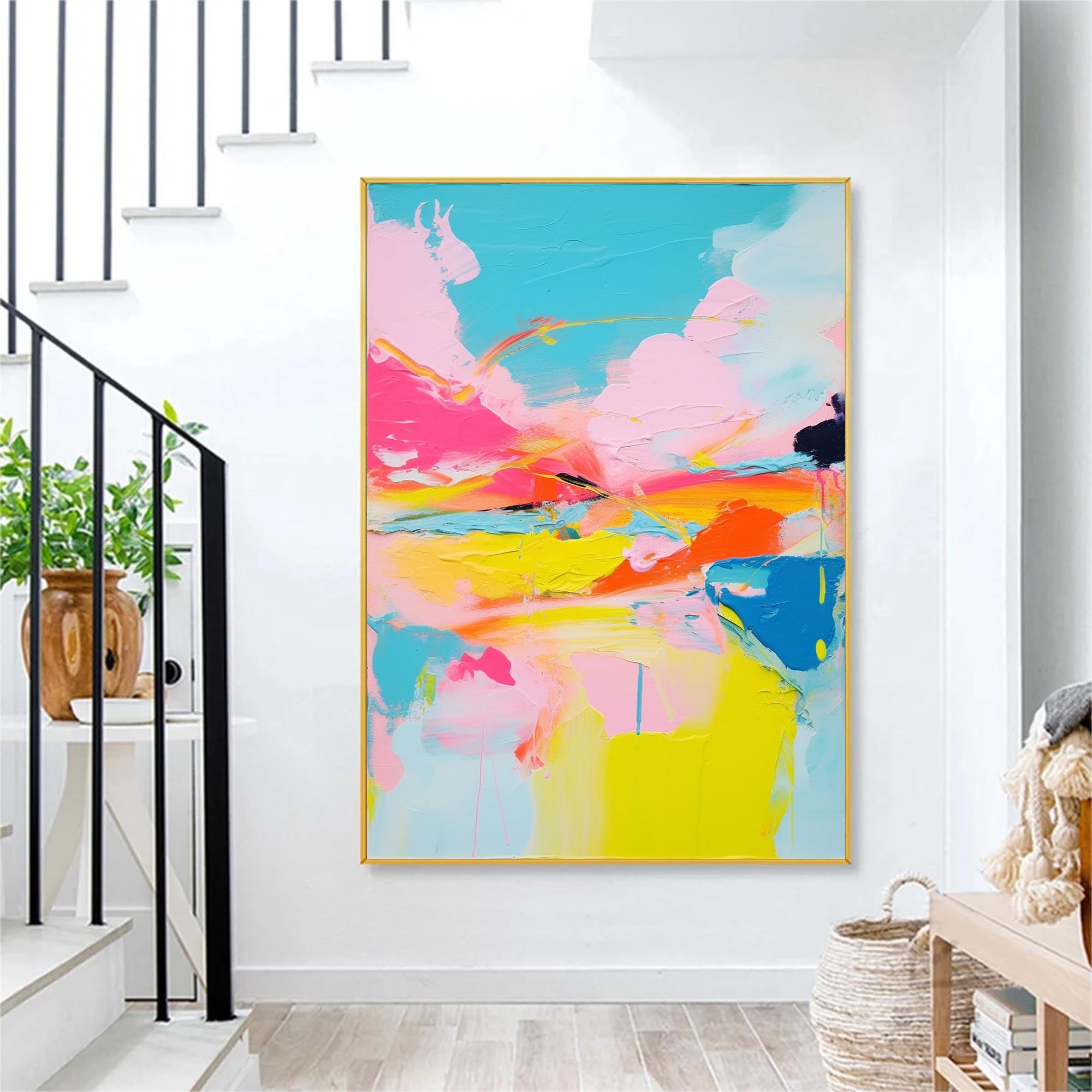 Abstract Oil Painting On Canvas Modern Texture Wall Art Bright Colorful Large Colorful Original Painting For Living Room