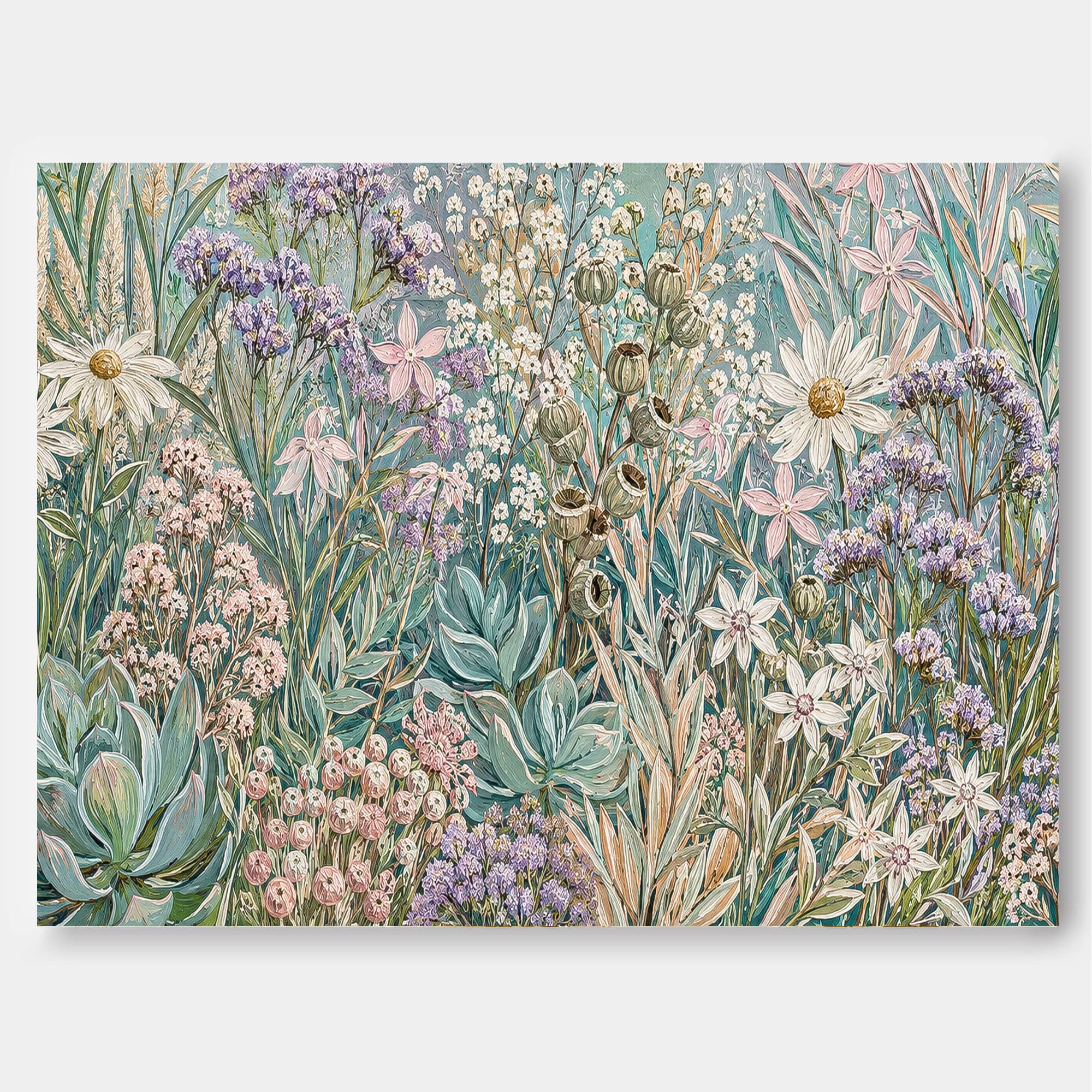 Romantic Wildflower Canvas Painting With Dried Grasses For Bedroom Or Lounge Decoration