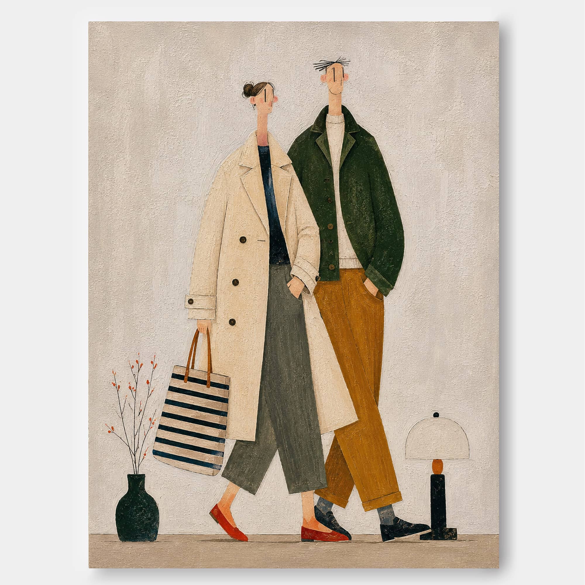 Retro Vintage Style ArtModern Fashion Couple Oil Painting For Chic Living Room Wall Decor Art