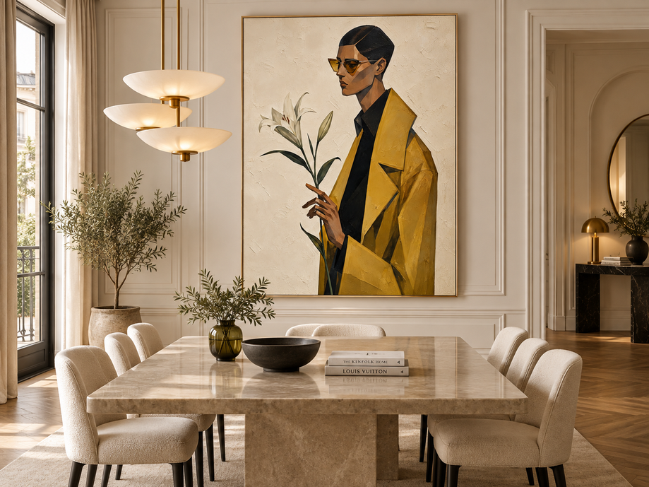 Vintage Geometric Minimalist Art Painting With Textured Finish And Gold Accents
