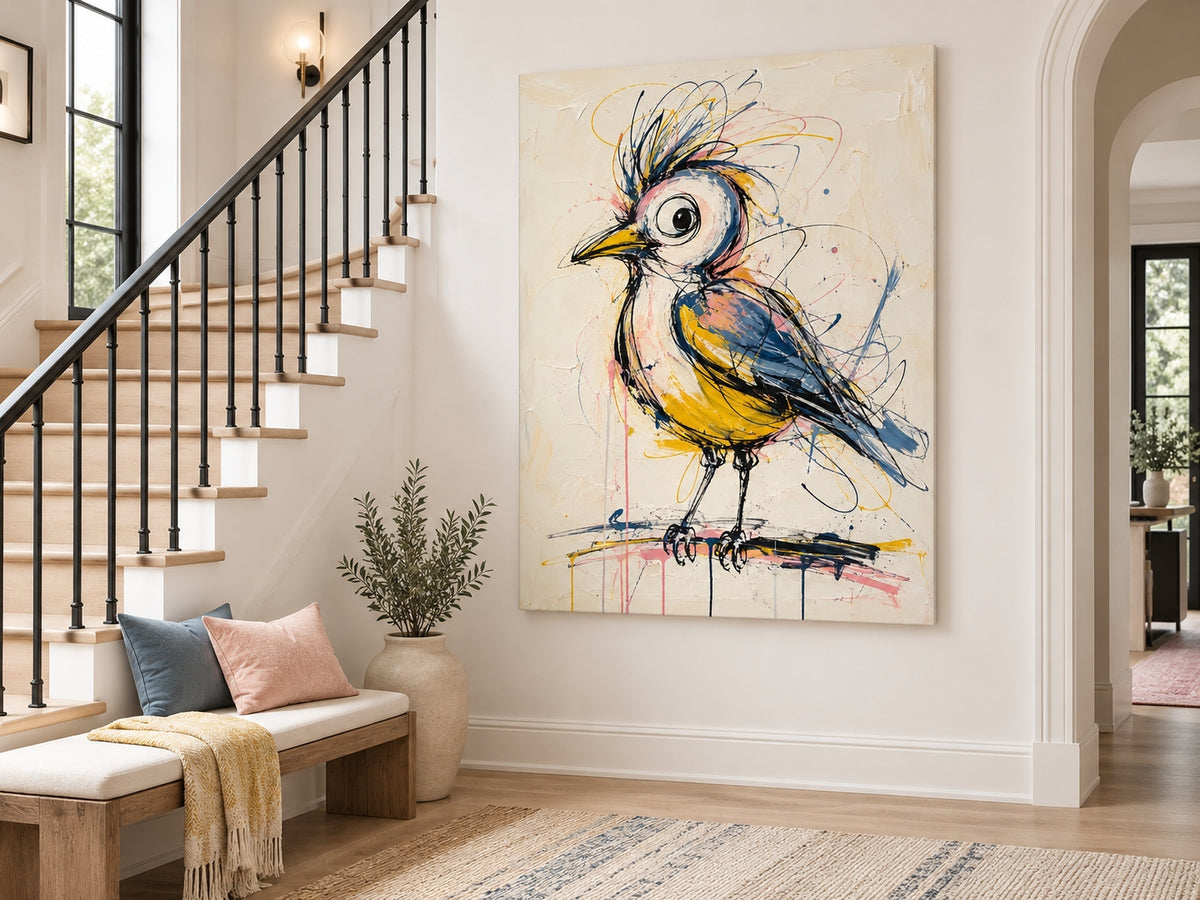 Modern Abstract Animal Art With Expressive Brushstrokes And Vibrant Palette For Art Collectors Colorful Abstract Bird Painting