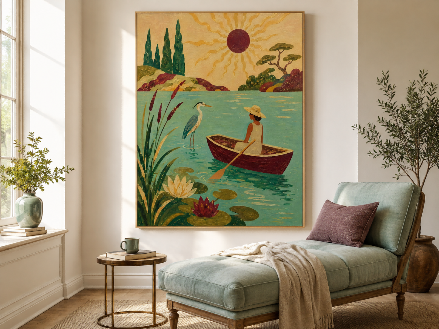 Art Deco Inspired Fantasy Painting Of Nature And Serenity In Warm Earth Tones
