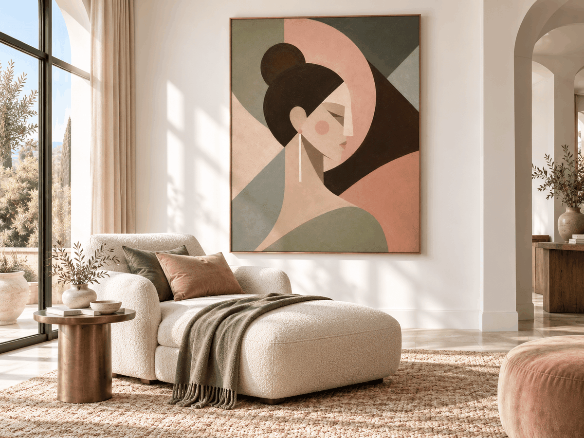 Modern Minimalist Canvas Art With Serene Female Silhouette And Earth Tones