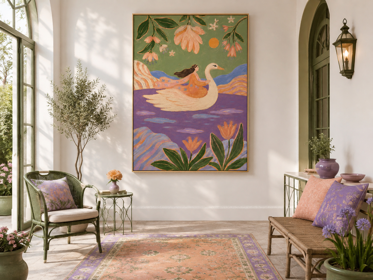 Art Deco Inspired Dreamy Landscape Canvas Art With Purple And Orange Tones