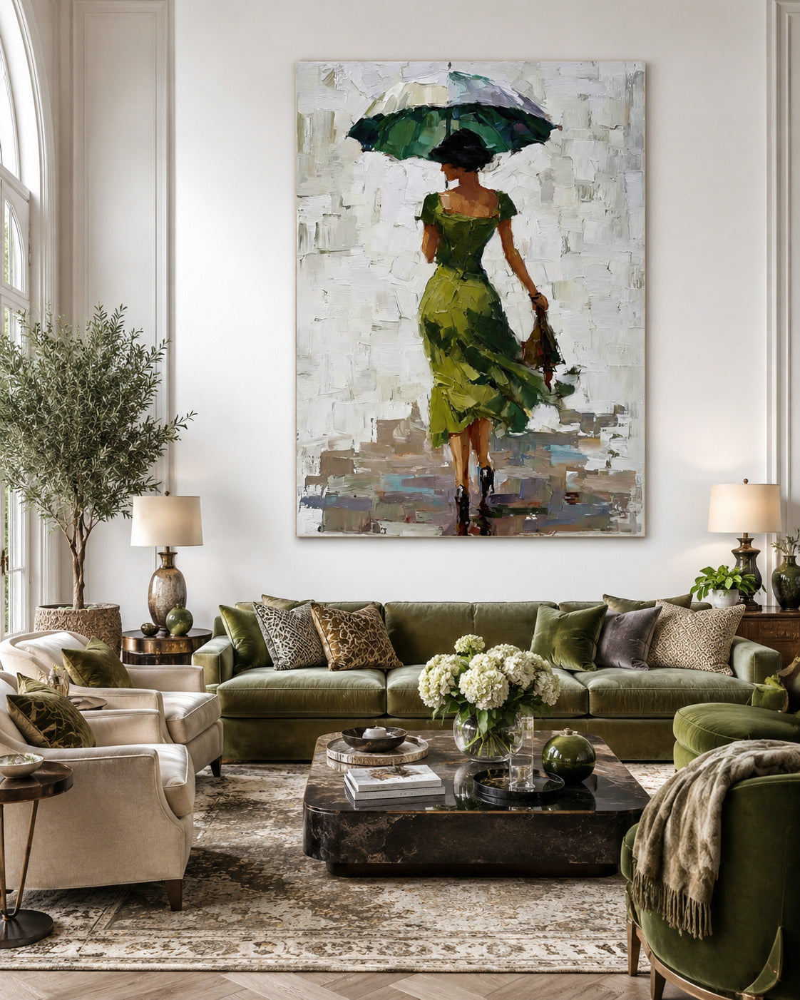 Impressionist Lady With Umbrella Textured Canvas Wall Art For Bedroom