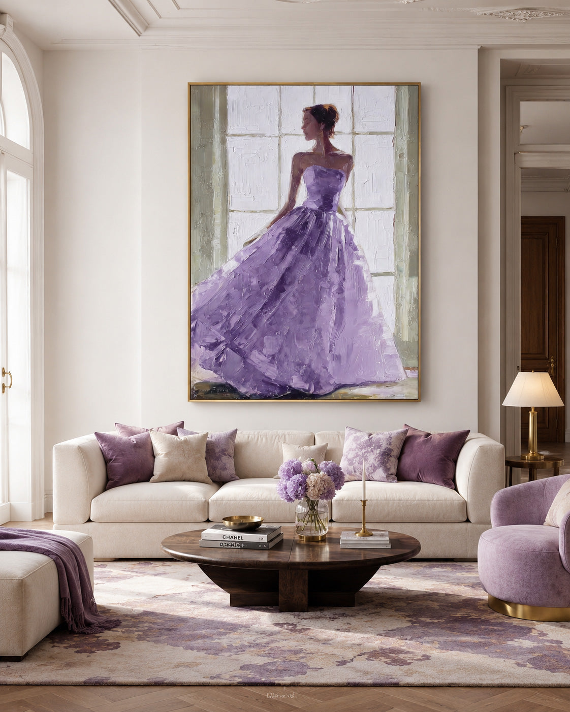 Luxury Original Artwork Of Woman In Purple Dress For Bedroom Or Lounge Interior Design Accent