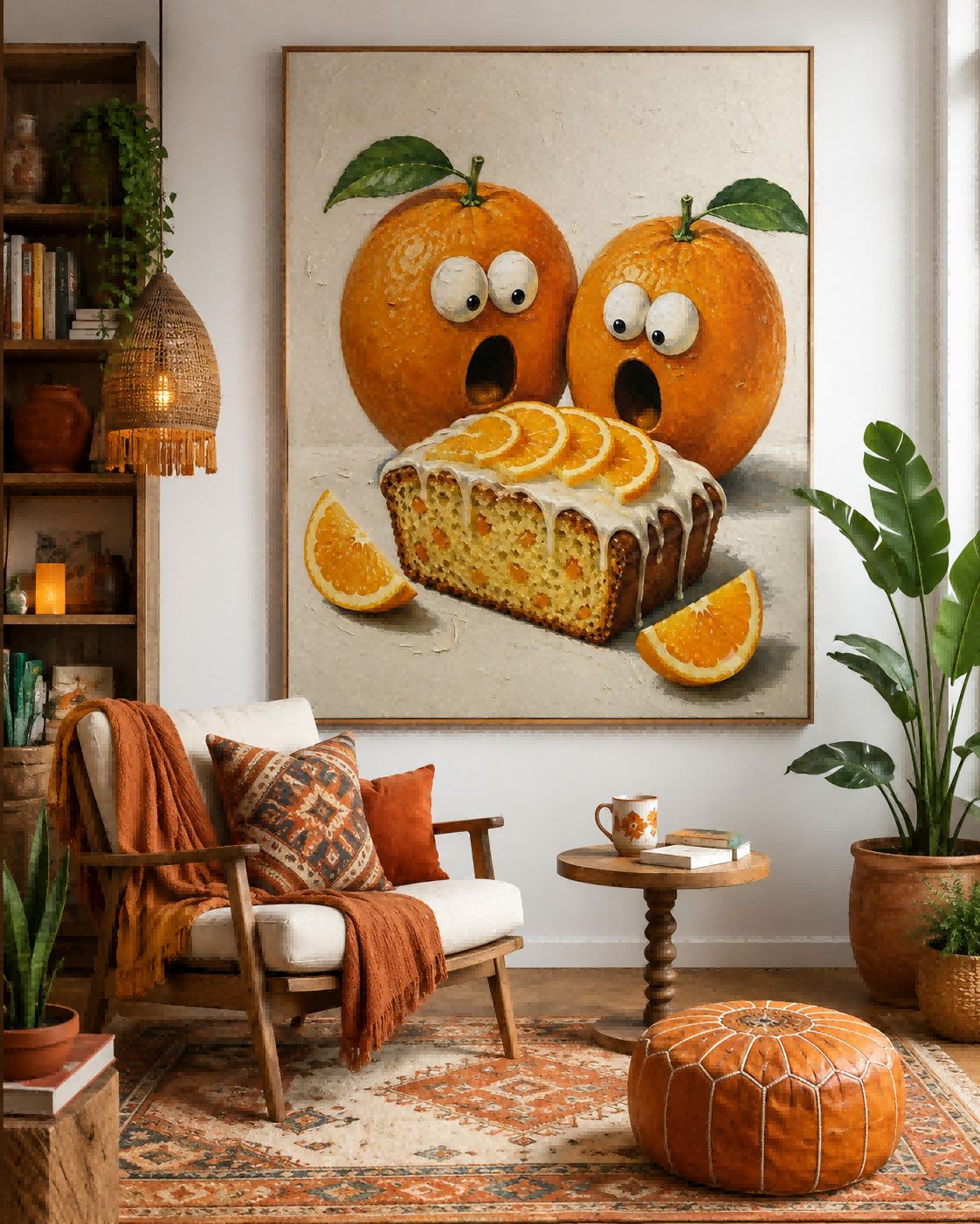 Whimsical Orange And Cake Painting For Modern Kitchen Wall Art Decor
