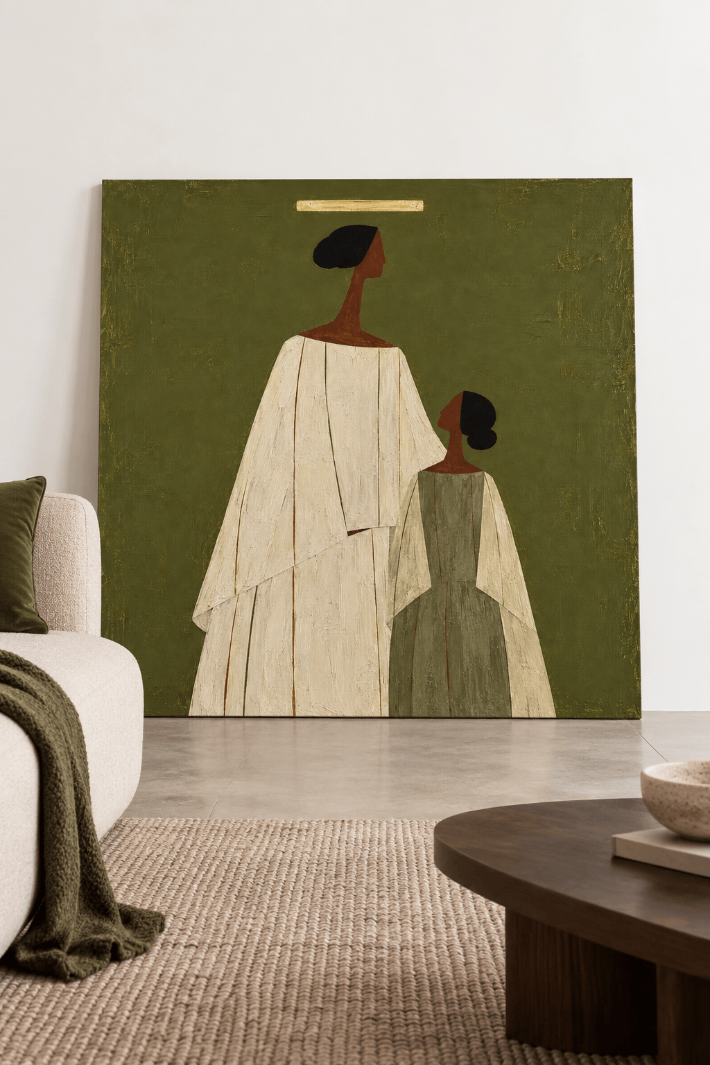 Abstract Geometric Oil Painting With Wabi-Sabi Aesthetic Appeal