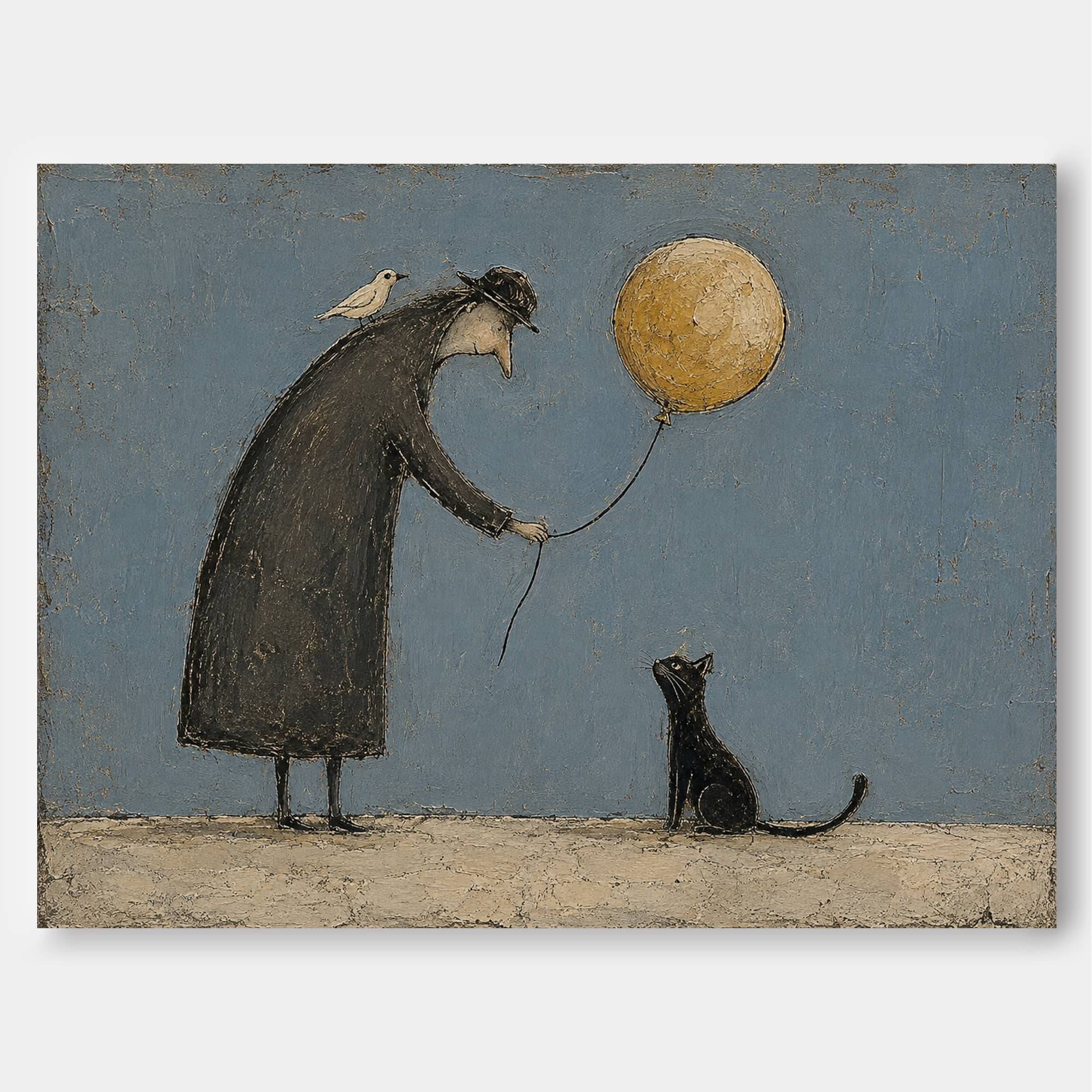 Healing Vintage Illustration Canvas Art Golden Blue Tones Whimsical Living Room Wall Art Modern Vintage Animal Painting